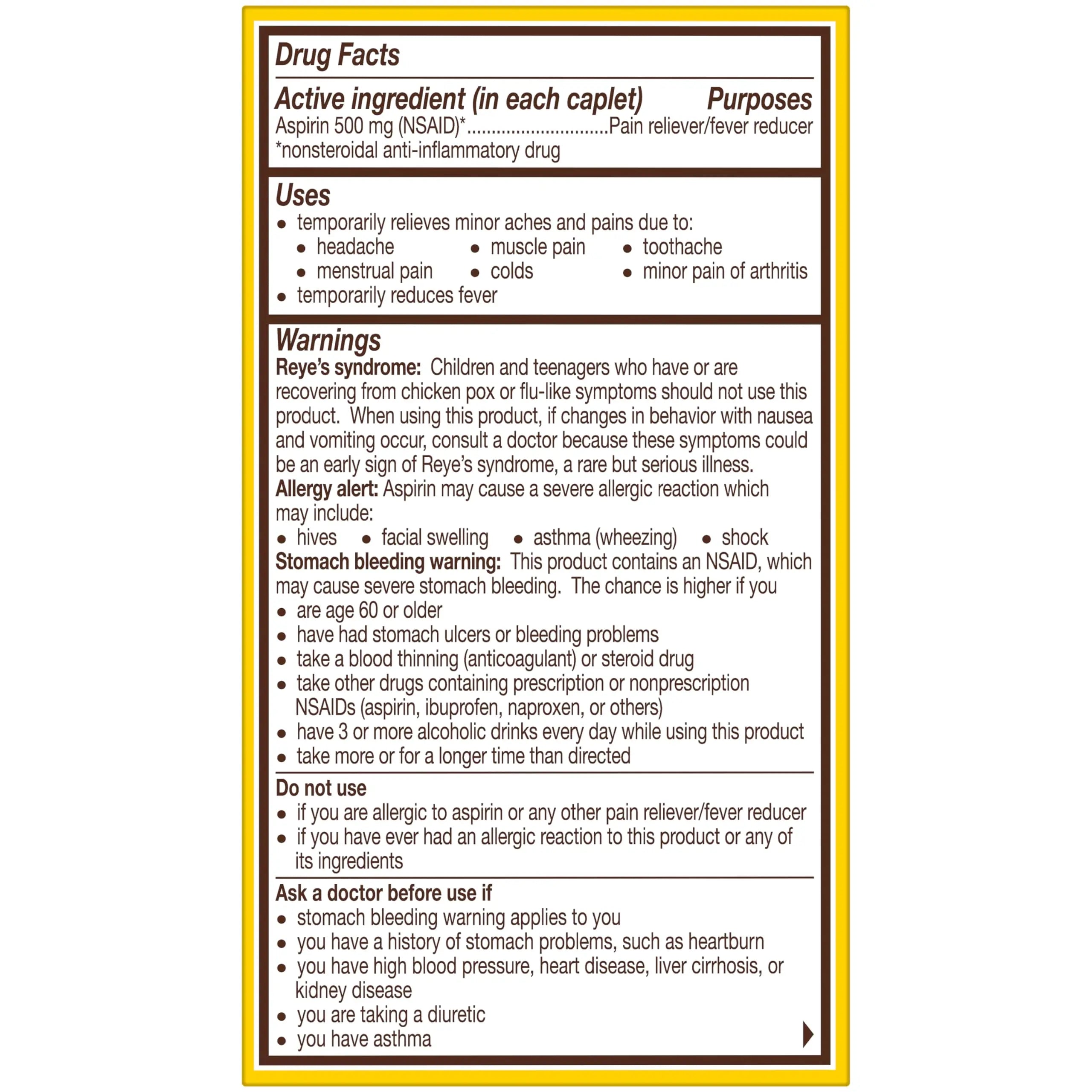 Bayer Aspirin Extra Strength, Aspirin 500mg, Pain Relief Pills, Fever Reducer and Headache Relief for Adults, 100 ct BayerAu supplements