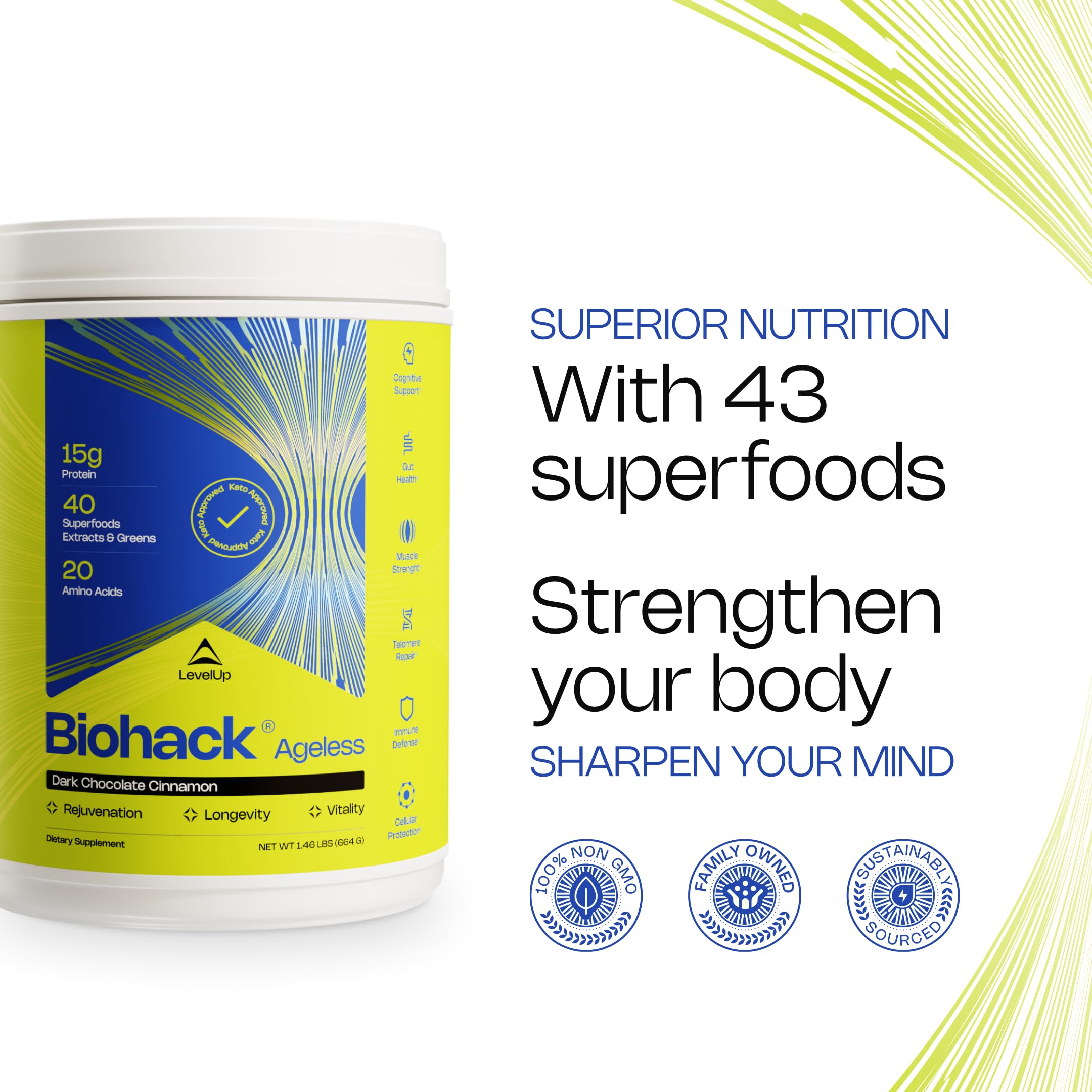 LevelUp Biohack Ageless: Colostrum Collagen Superfoods Antioxidants Spermidine Amino Acids Creatine for Women and Men, Total Body Rejuvenation (Dark Chocolate Cinnamon) LevelUpAu supplements