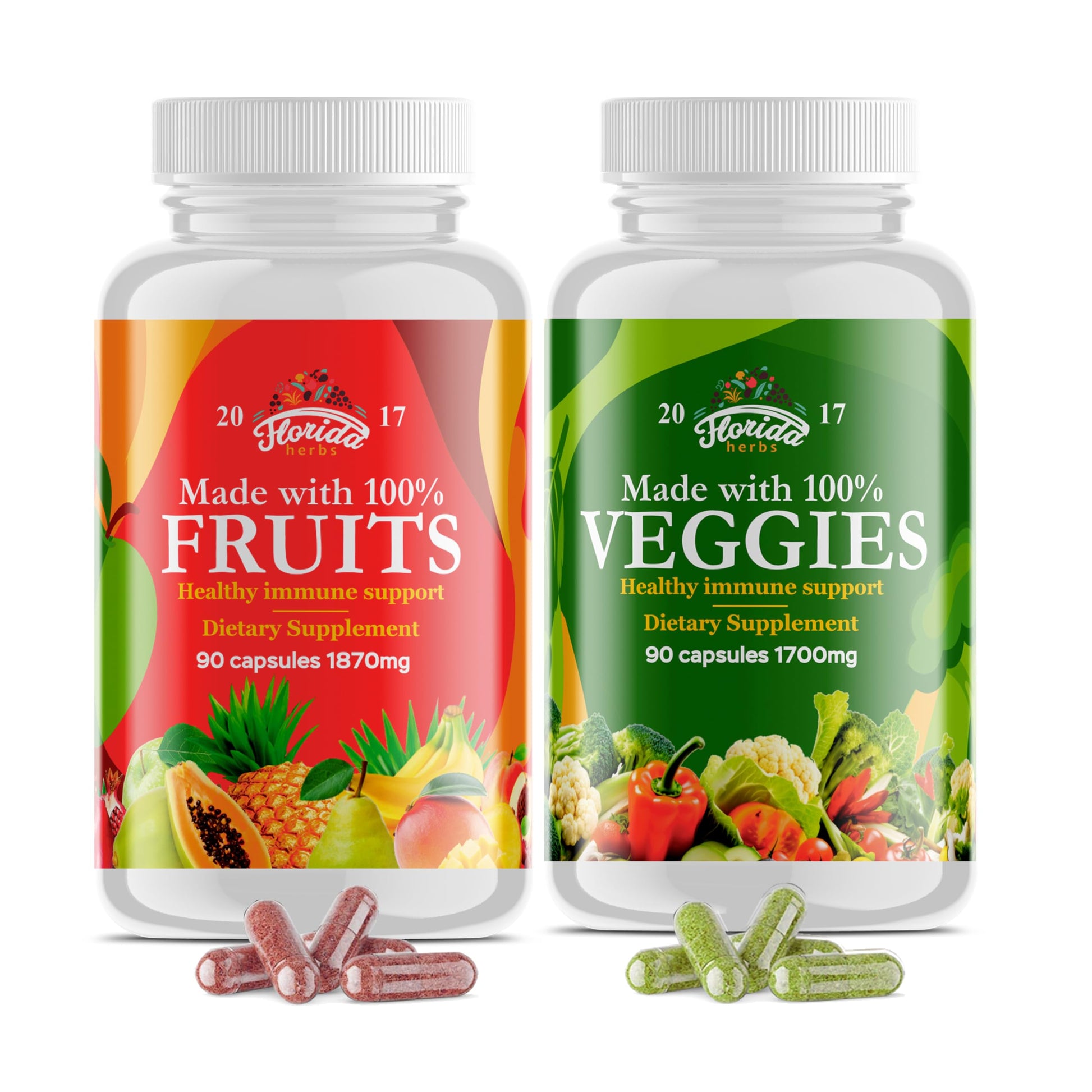 Fruits and Vegetables Supplement - 90 Fruit and 90 Veggie Capsules - Nature Vitamins, Balance of Fruits and Veggies Supports Energy Balance, Soy Free, Vegan Capsules - 90 Count (Pack of 2) FLORIDA HERBSAu supplements