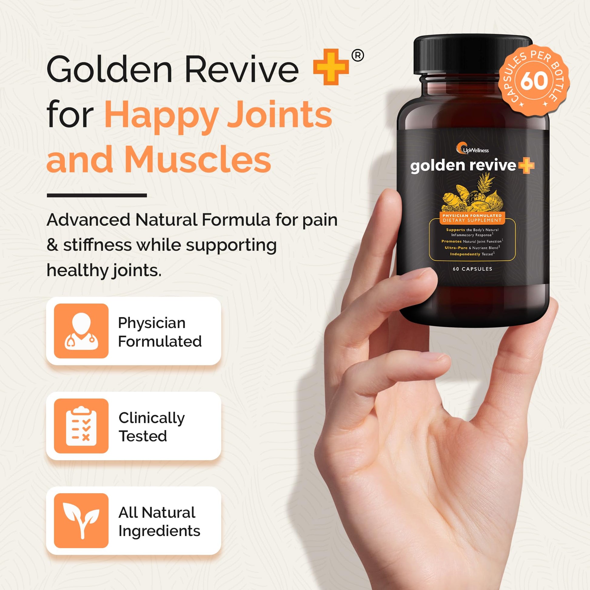 UpWellness Golden Revive + Joint Support Supplement Featuring Turmeric with Black Pepper, Quercetin, and Magnesium- Turmeric Boswellia Supplement - 6 Active Ingredients - 60 Capsules, 3 Pack UpWellnessAu supplements