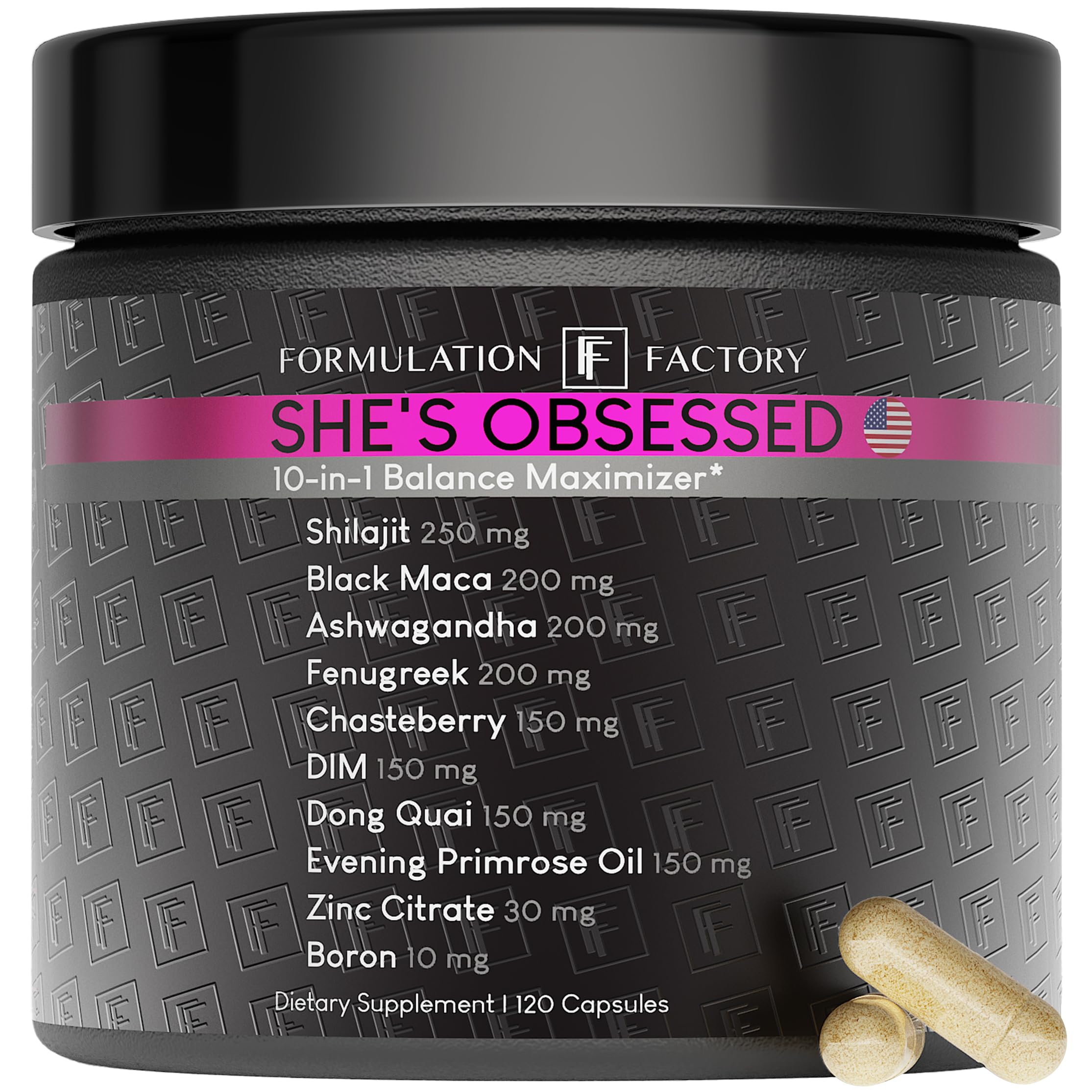 Formulation Factory She's Obsessed: 10-in-1 Hormone Balance Maximizer with Shilajit, Maca, Ashwagandha, DIM, Dong Quai, Zinc & More for Vitality & Balance – 120 Capsules 2 Months Formulation FactoryAu supplements