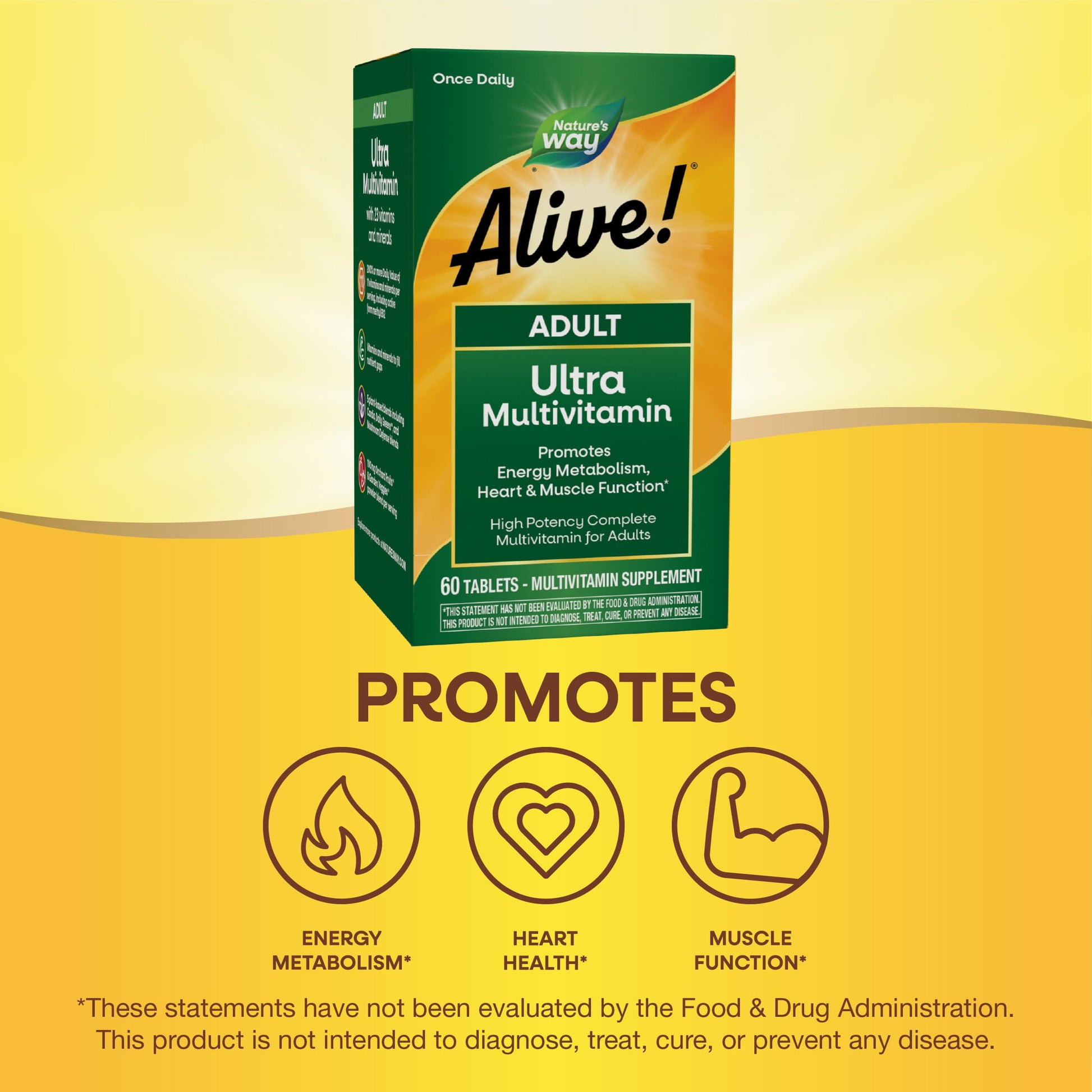 Nature's Way Alive! Adult Ultra Multivitamins, Promotes Energy Metabolism, Heart & Muscle Function*, with B-Vitamins Including Methylated B12, Gluten Free, 60 Tablets Nature's WayAu supplements