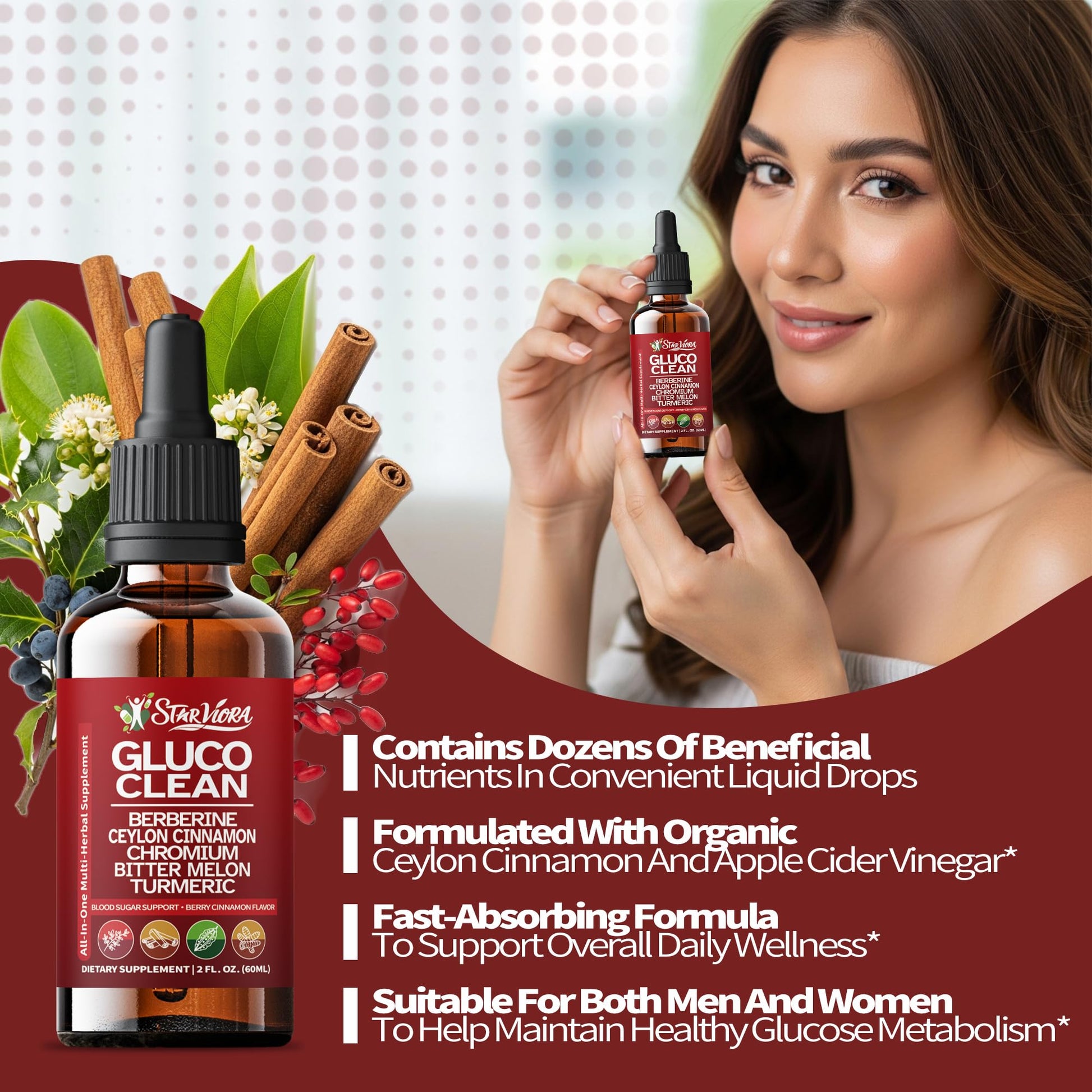 StarViora Gluco Clean Sugar-Free Herbal Blend with Berberine & Chromium, Bitter Melon, Ginseng and Alpha Lipoic Acid for Daily Wellness StarVioraAu supplements