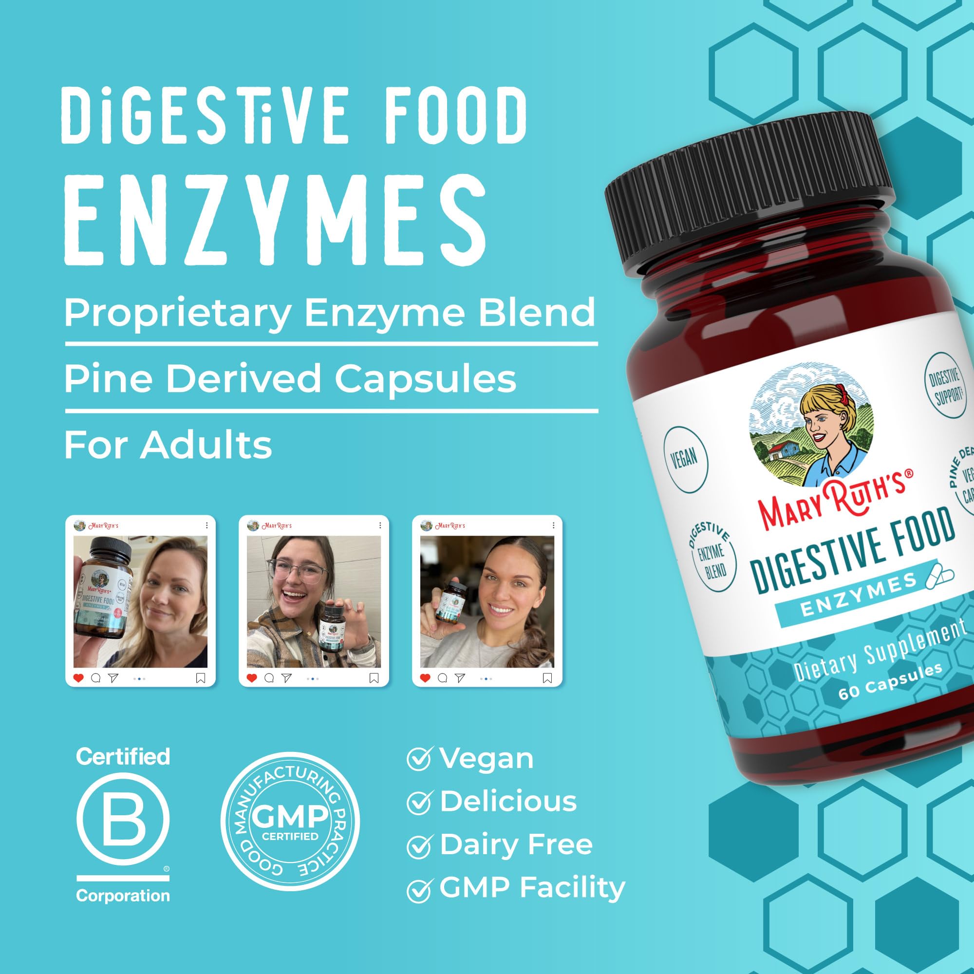 MaryRuth Organics Digestive Enzymes | Up to 2 Month Supply | Vegan Digestive Health Aid and Gut Health Enzyme Complex | Over 12 Enzymes | Vitamins B6 & B12 MARYRUTH'SUS supplements