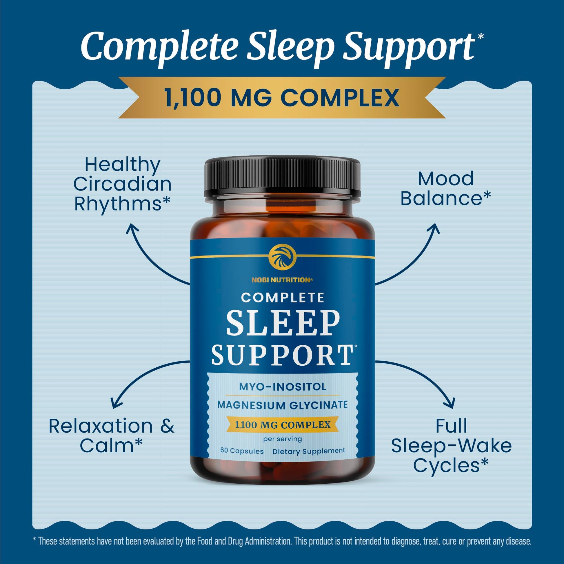 Complete Sleep Support | Myo Inositol + Magnesium Glycinate | Restful Sleep & Relaxation Support | 1100MG Complex | Melatonin-Free, Non-GMO | Inositol Supplement with Magnesium-Glycinate | 60 Ct Nobi NutritionAu supplements