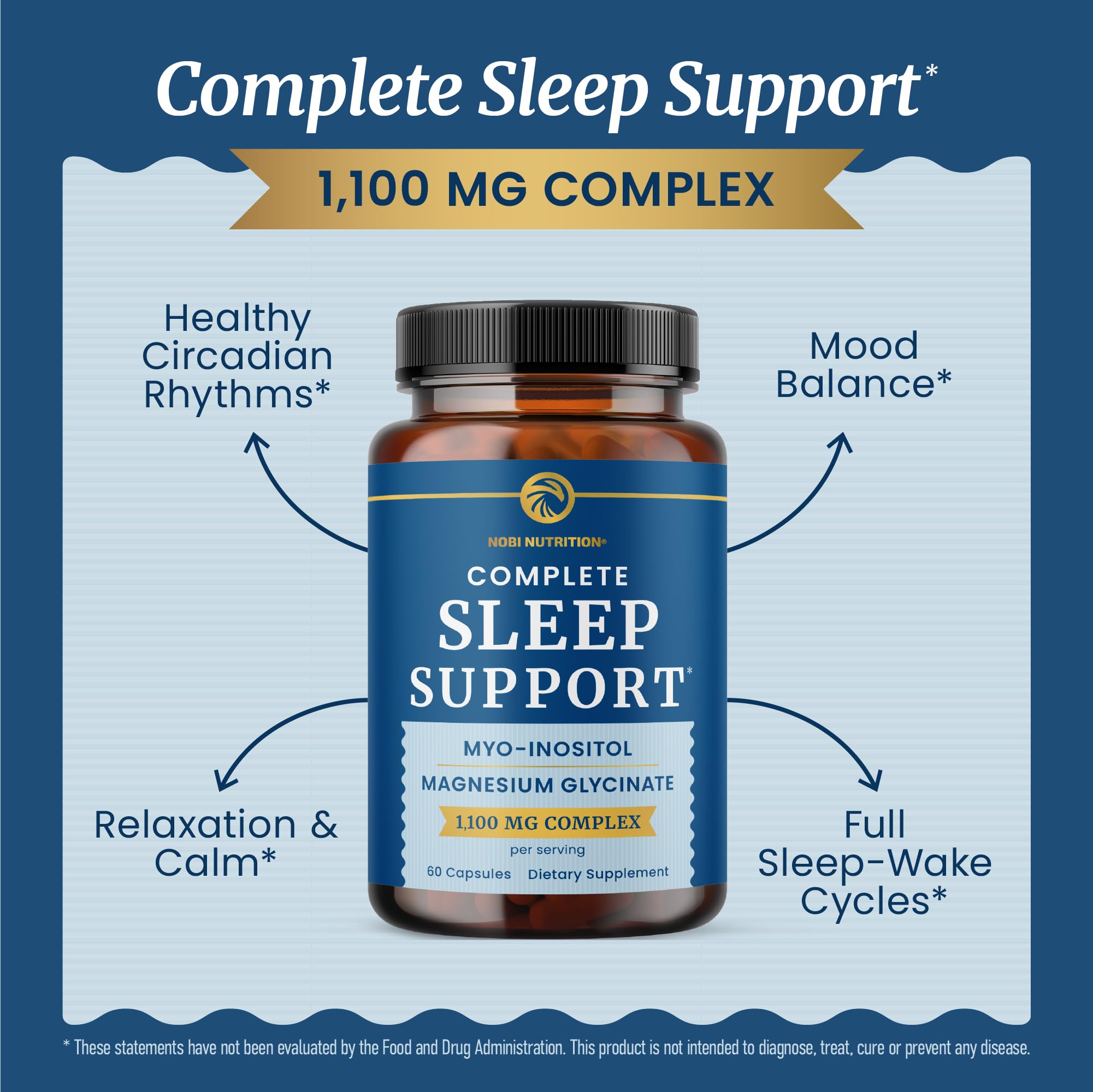 Complete Sleep Support | Myo Inositol + Magnesium Glycinate | Restful Sleep & Relaxation Support | 1100MG Complex | Melatonin-Free, Non-GMO | Inositol Supplement with Magnesium-Glycinate | 60 Ct Nobi NutritionAu supplements