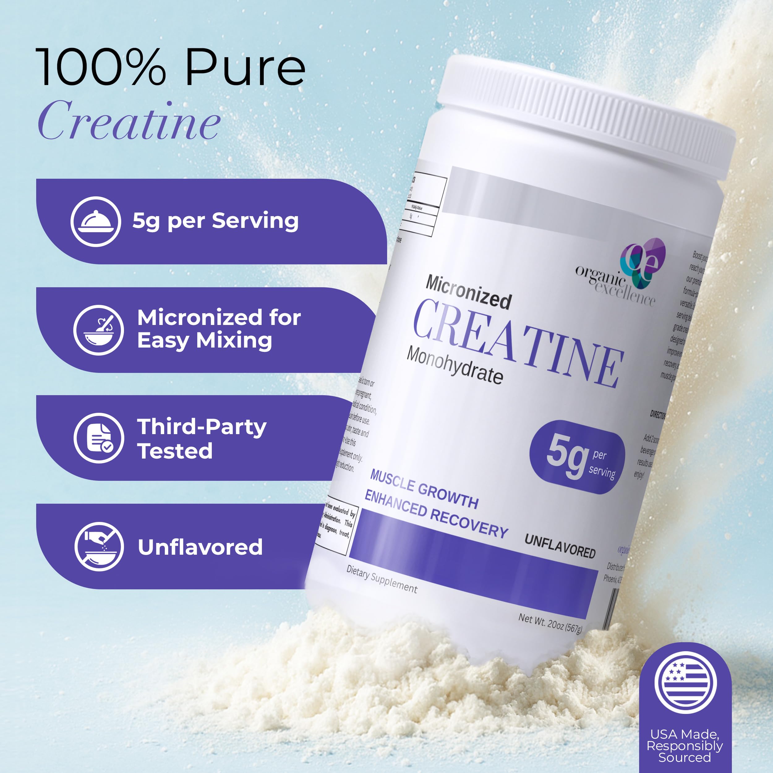 Organic Excellence Creatine Monohydrate – Micronized Creatine Powder for Muscle Growth, Strength & Recovery – Unflavored, 115 Servings Organic ExcellenceAu supplements