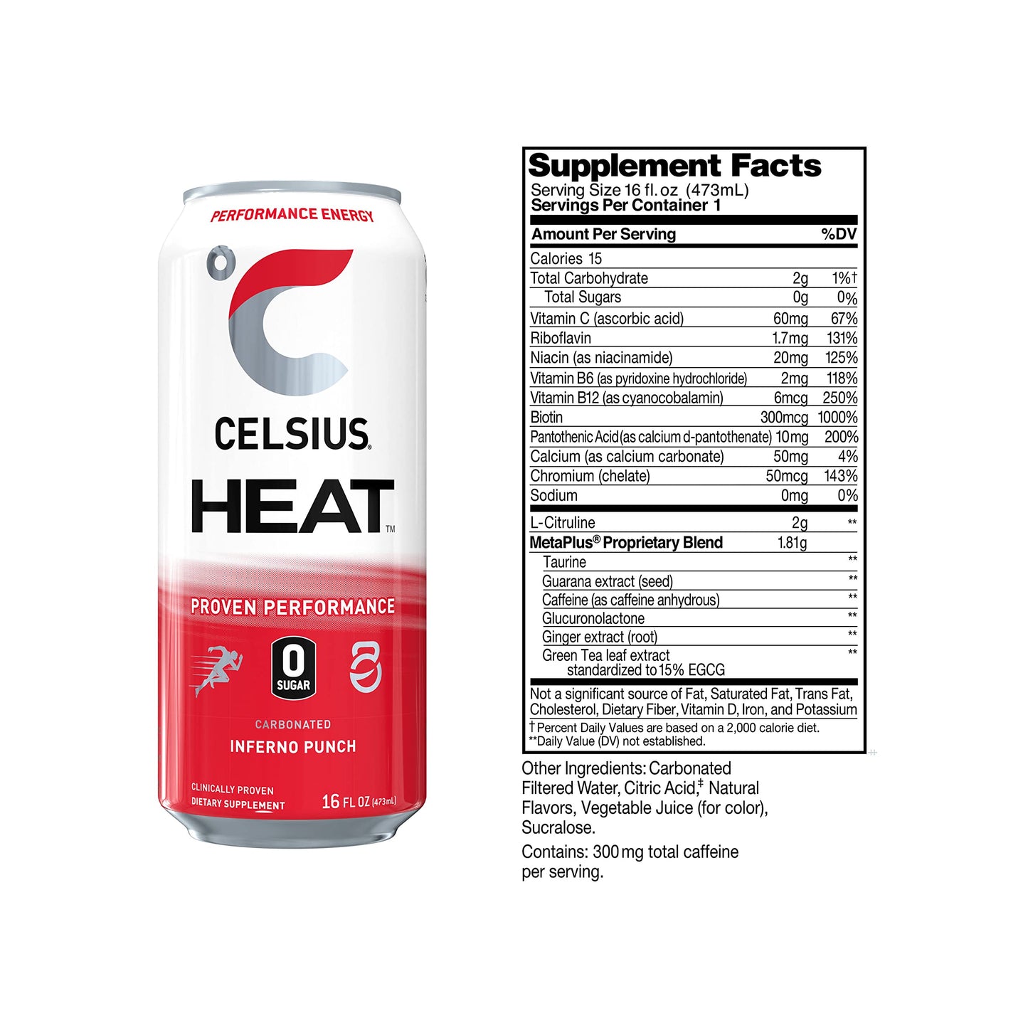 CELSIUS HEAT Inferno Punch Performance Energy Drink, Zero Sugar, 16oz. Can (Pack of 12) CELSIUSUS supplements