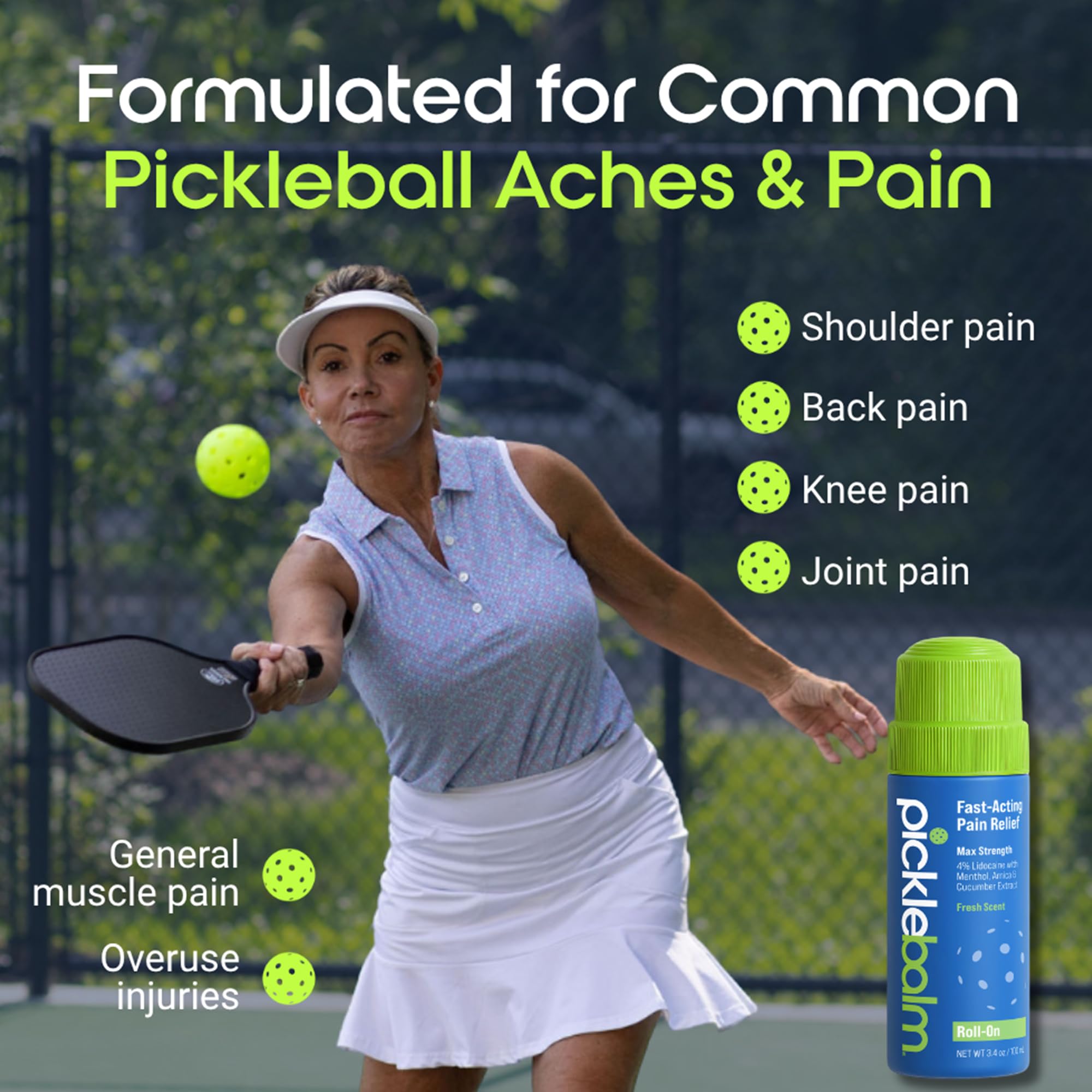 PickleBalm Pickleball In-Game Muscle Pain Relief Roll-On with 4% Lidocaine, Arnica, Menthol, Cucumber Seed Extract for Shoulders, Knees, Wrists, and More, 3.4oz Roll-On Applicator PickleBalmAu supplements