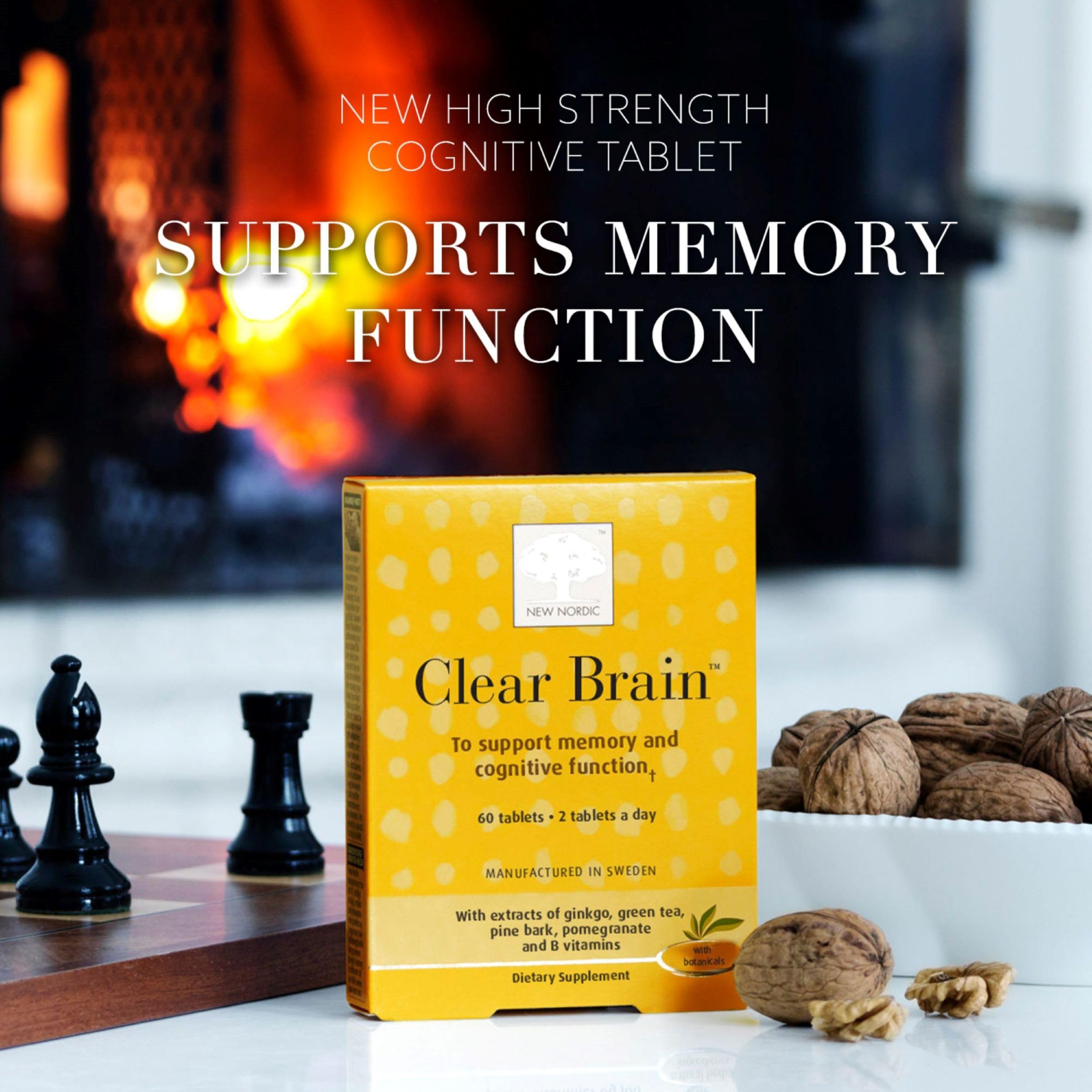 New Nordic Clear Brain Tablets, Supports Normal Cognitive Health and Memory, with Green Tea and Walnut, Swedish Made, 60 Count (Pack of 1) NEW NORDICAu supplements