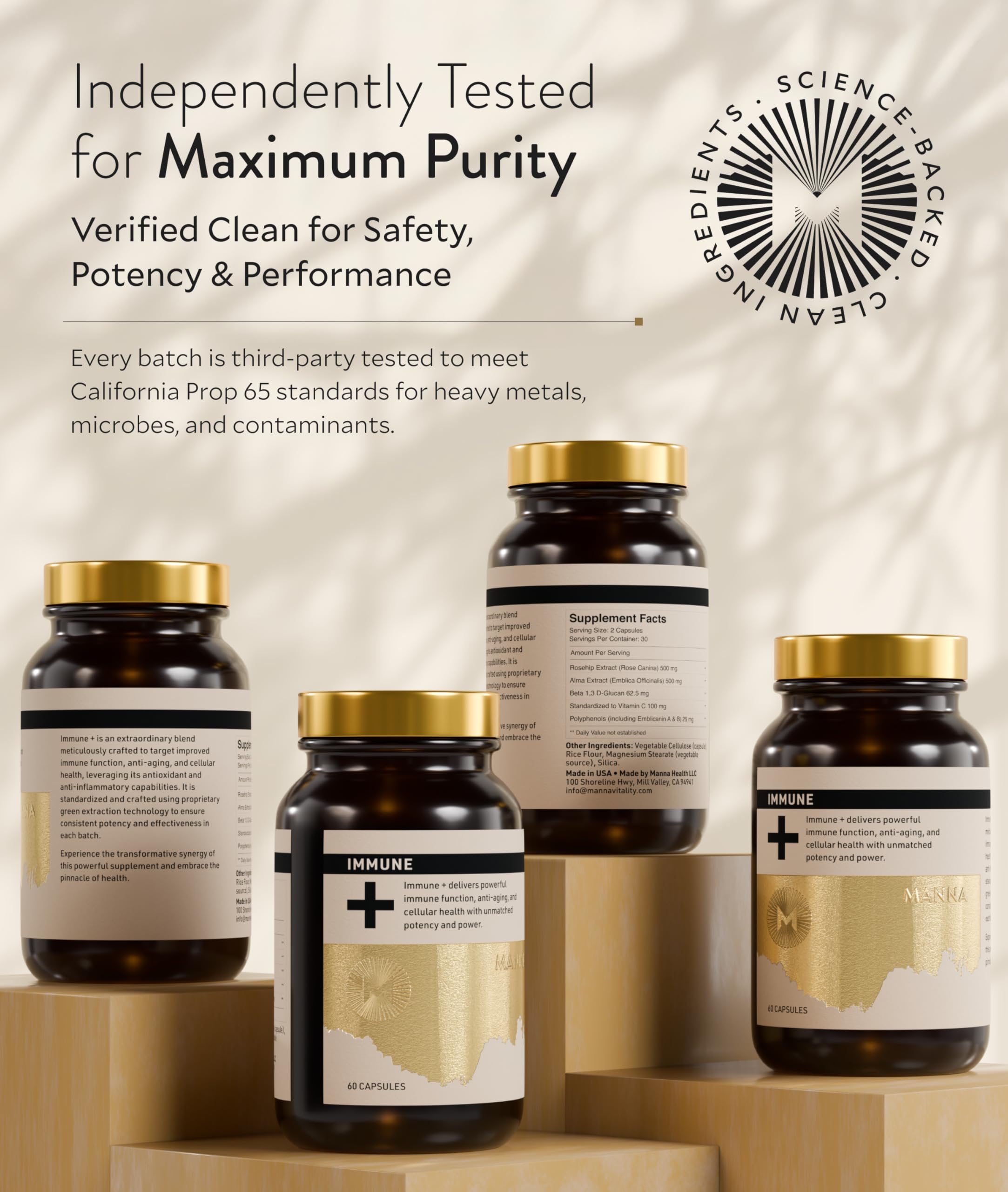 Manna Immune+ Capsules | 500mg Amla Extract & 500mg Rosehip Extract | Vitamin C Supplement for Immune Boost, Antioxidants, Heart Health, Digestion & Immune System Support | For Daily Use | 60 Count M MannaAu supplements