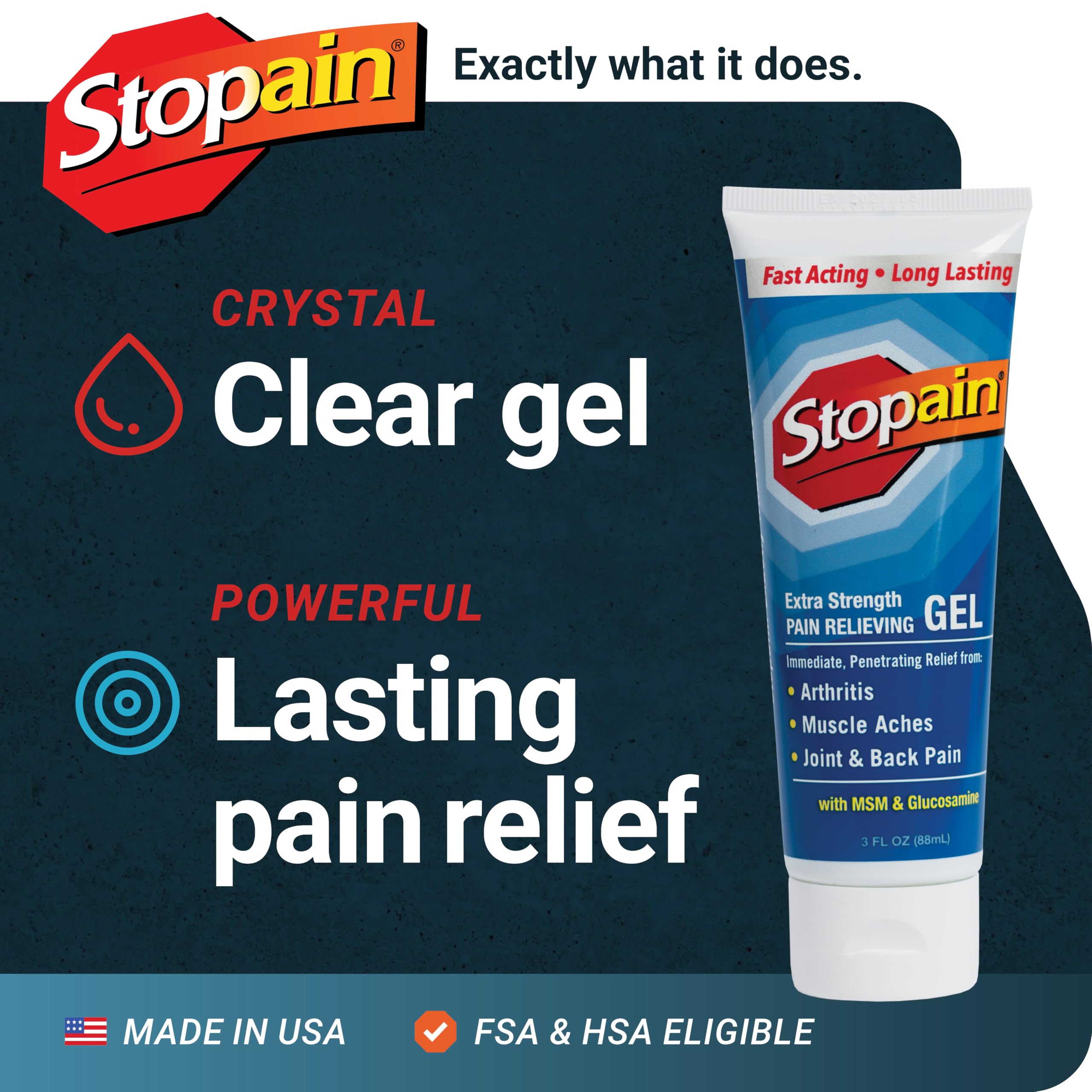 Stopain Pain Relief Combo Set (Gel, Roll On, Spray) USA Made, Max Strength Fast Acting with MSM, Glucosamine, Menthol for Lower Back, Knee, Neck HSA FSA Topical Analgesic Products StopainAu supplements
