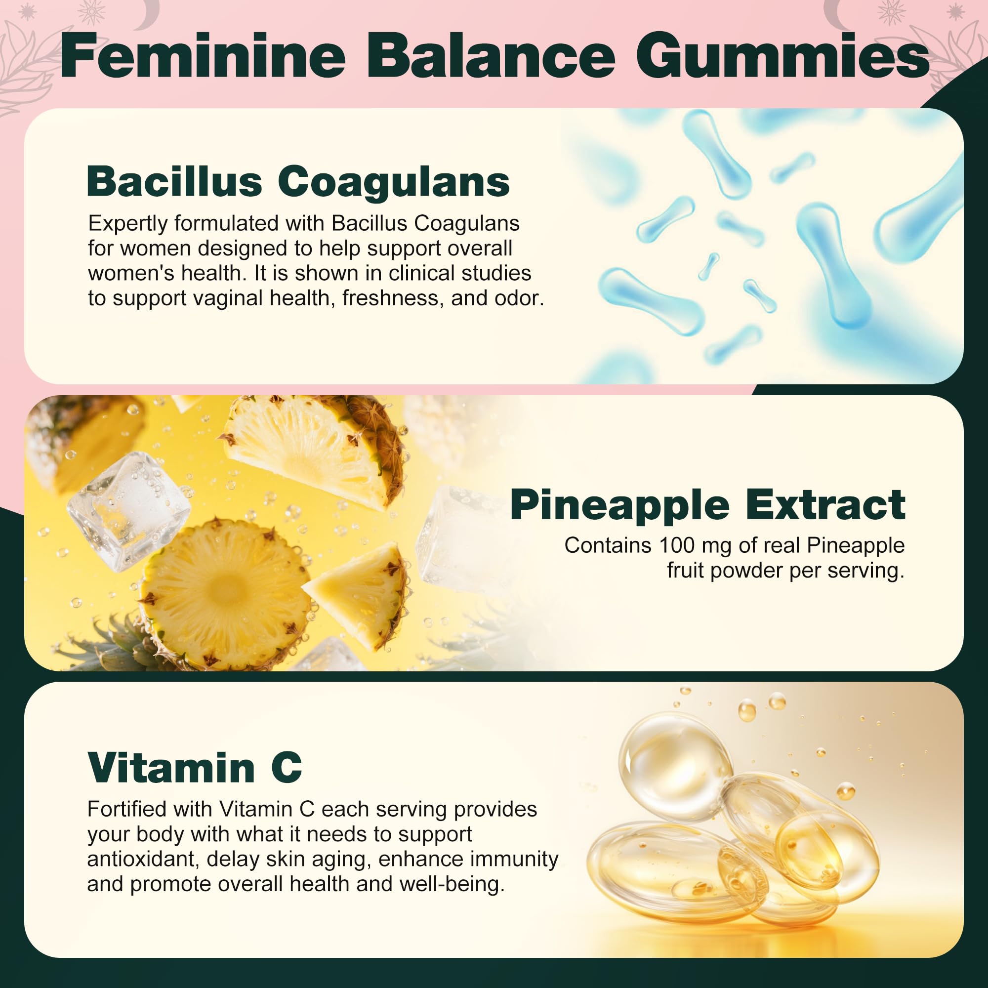 Oneoo Feminine Balance Gummies - Premium Balance Gummies for Women's pH Health, Feminine Gummy for Immune & Energy Support, Vegan, Gluten-Free, Hawaiian Pineapple, 60 Count OneooAu supplements