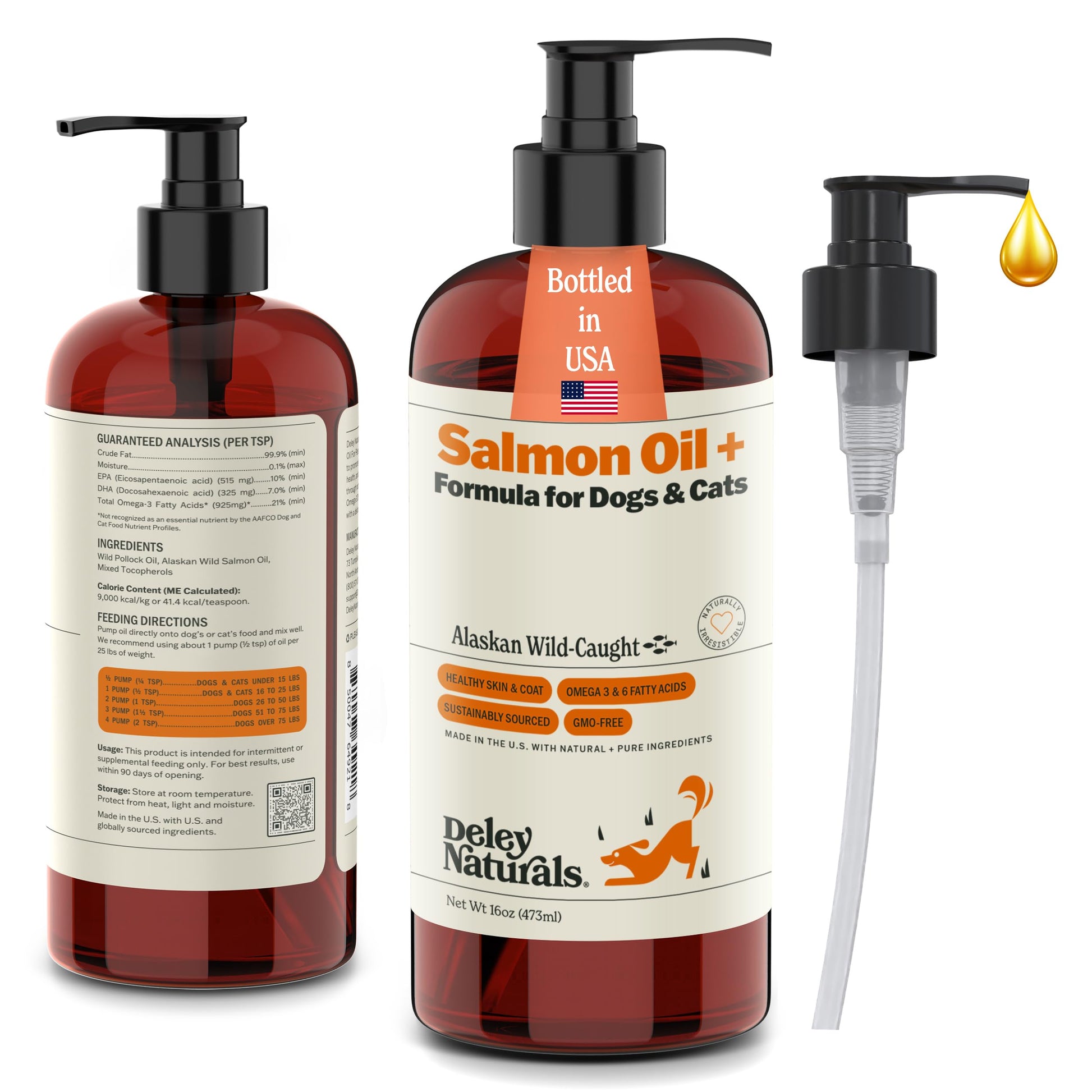 Deley Naturals Wild Alaskan Salmon Oil for Dogs & Cats - New and Improved Salmon Oil Plus Formula - Fish Oil for Dogs with Omega 3, DHA and EPA - Omega 3 for Healthy Skin and Coat - 16oz Made in USA Deley NaturalsAu supplements