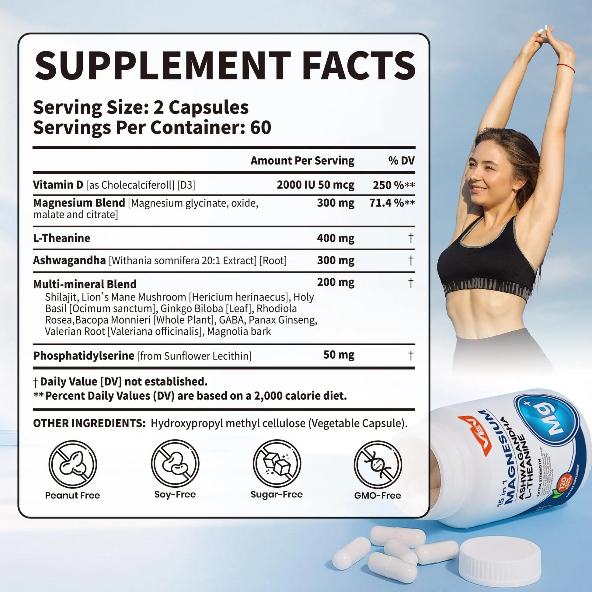 VEV DeepCalm Magnesium Complex for Women – 15-in-1 Glycinate & Citrate Capsules with Ashwagandha & L-Theanine – 120 Vegan Capsules VEVnz supplements