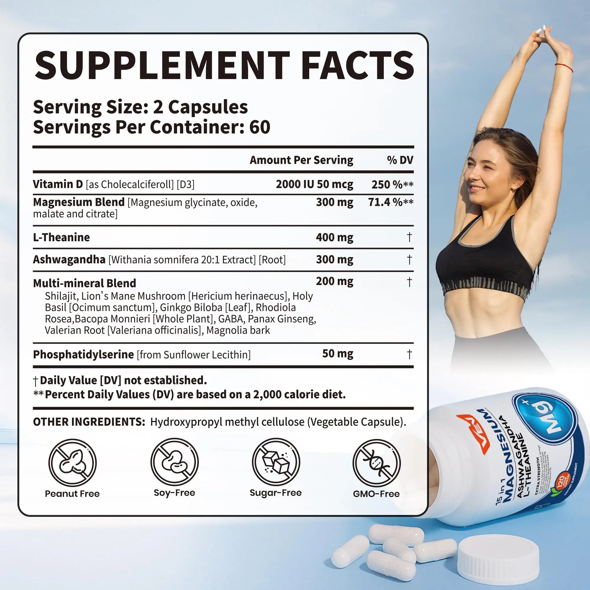 VEV DeepCalm Magnesium Complex for Women – 15-in-1 Glycinate & Citrate Capsules with Ashwagandha & L-Theanine – 120 Vegan Capsules VEVnz supplements