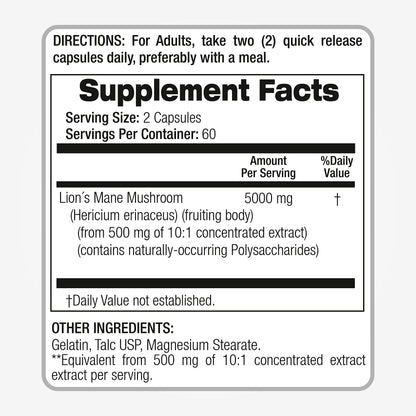 Lab | Lions Mane | 5000 mg per Serving | 120 Capsules | lions mane supplement | lions mane FITO MEDIC'SUS supplements