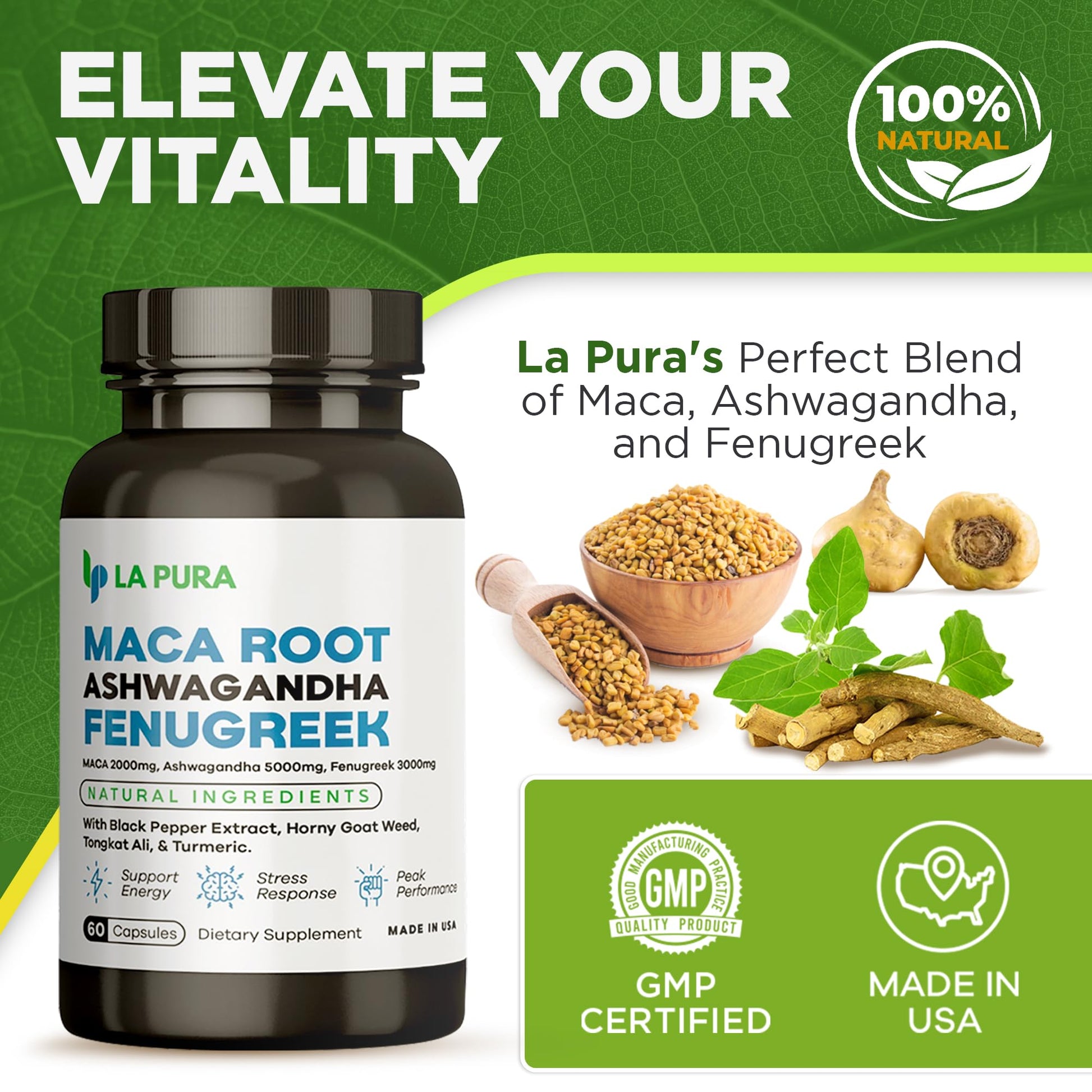 LaPura Ashwagandha 5000mg Maca Root 2000mg Fenugreek 3000mg Supplement LaPuraAu supplements