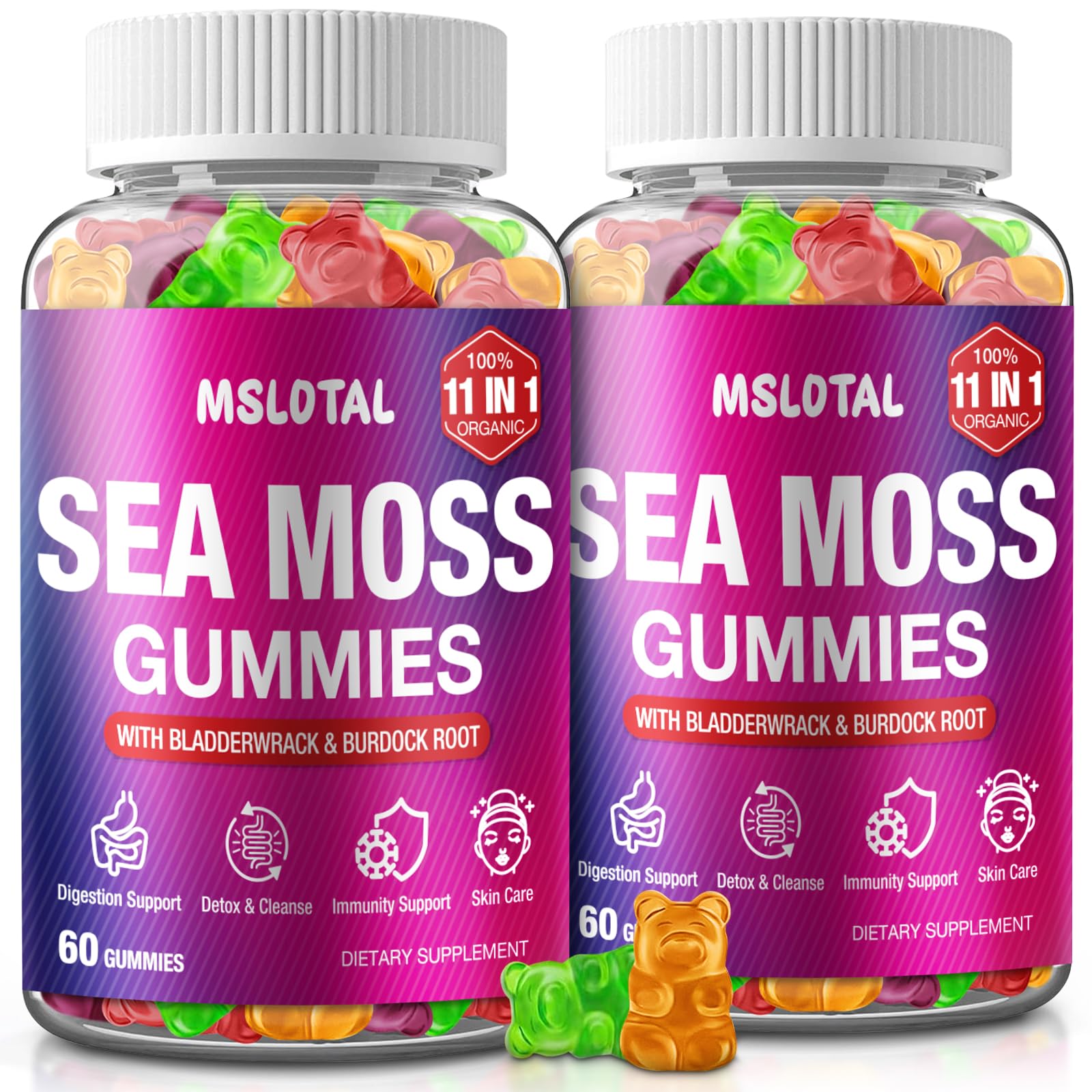 MSLOTAL Irish Sea Moss Gummies with Black Seed Oil, Ashwagandha Bladderwrack and Burdock Root, Organic Sea Moss Gummies for Women and Men with Shilajit, Immune Support, Vegan, 120 Gummies Totalss MSLOTALAu supplements
