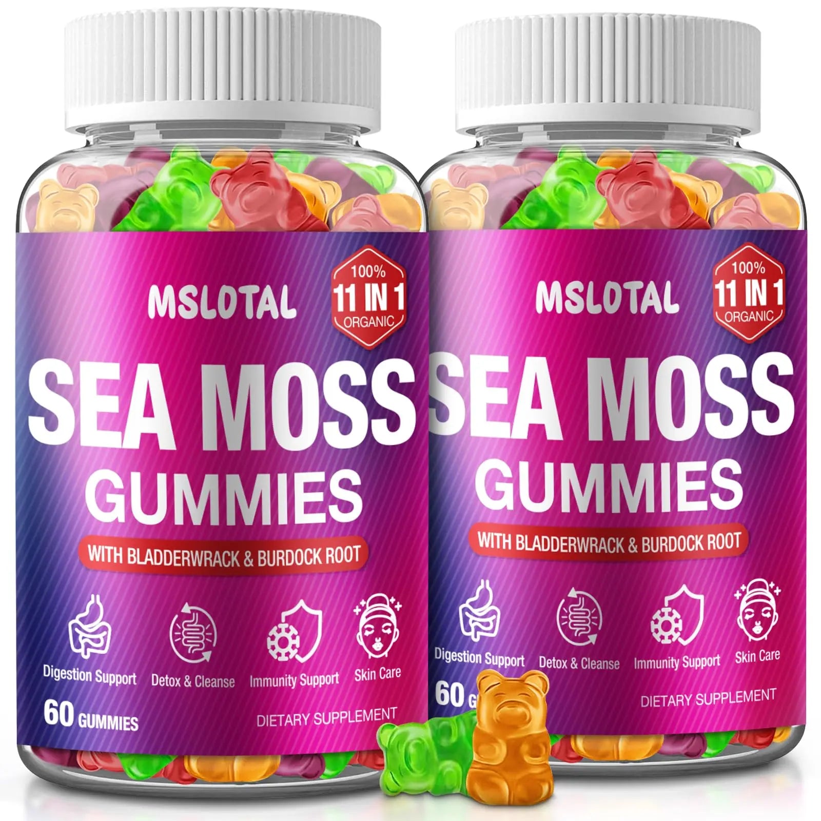 MSLOTAL Irish Sea Moss Gummies with Ashwagandha Bladderwrack and Burdock Root - Natural Irish Seamoss Supplement for Thyroid, Energy, Immune Support - 60 Vegan Gummy MSLOTALnz supplements