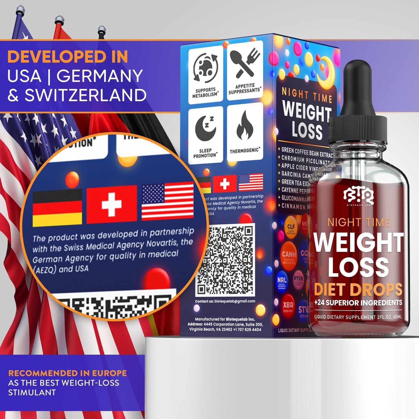 BIOTEQUELAB Night Time Weight Loss Diet Drops - Appetite Control, Fat BIOTEQUELABUS supplements