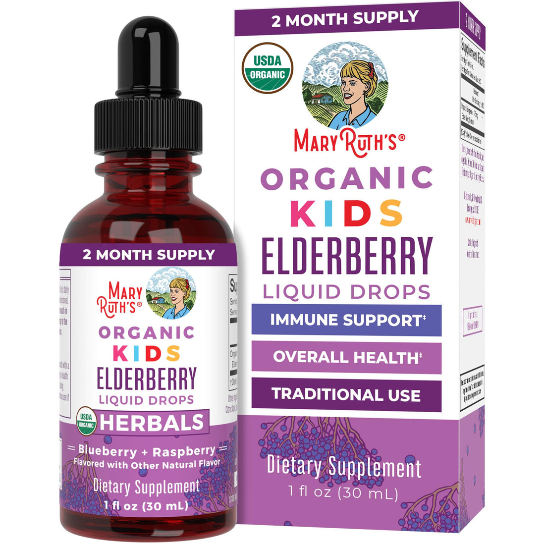 MaryRuth Organics USDA Organic Elderberry Liquid Drops for Kids | Vegan Elderberry Extract Organic Glycerin | Immune Support Supplement | Overall Health | Formulated for Ages 4-13 | 1oz MARYRUTH'SUS supplements
