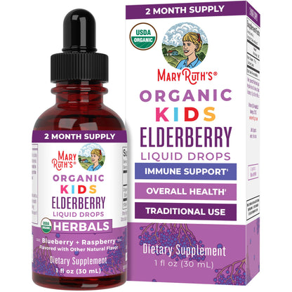 MaryRuth Organics USDA Organic Elderberry Liquid Drops for Kids | Vegan Elderberry Extract Organic Glycerin | Immune Support Supplement | Overall Health | Formulated for Ages 4-13 | 1oz MARYRUTH'SUS supplements