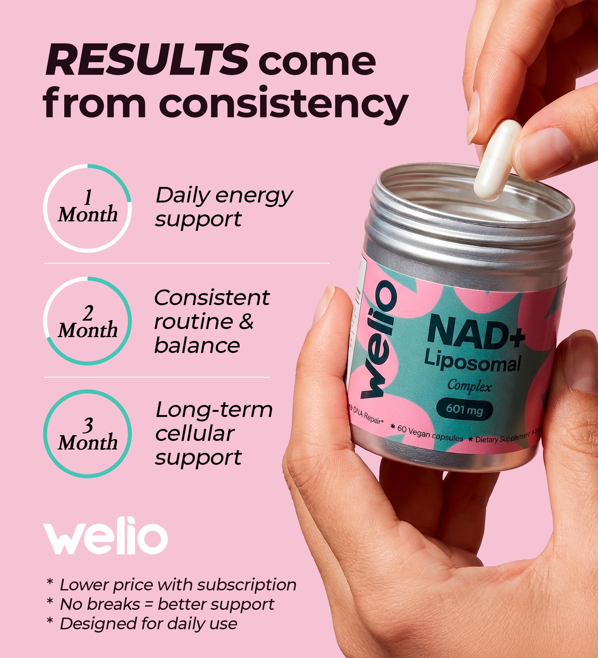 Liposomal NAD Supplement 601mg | Third-Party Tested, High Purity NAD+ | Anti-Aging & Cellular Health | NMN Supplement Alternative | Advanced NAD+ Supplement for Women & Men – 60 Capsules WelioAu supplements