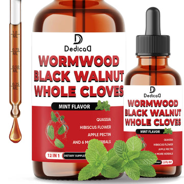 DEDICAD 12in1 Wormwood Liquid Drops Added Black Walnut, Whole Cloves and 9 More Herbs - 2 Fl Oz - 60 Days Supply - Mint Flavor DEDICADAu supplements