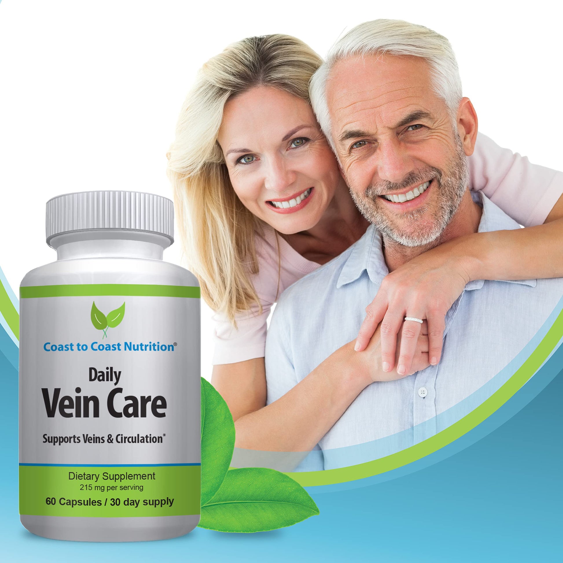 Coast to Coast Nutrition Daily Vein Care Supplement Capsules — Circulation Formula with a Natural Blend of Calcium, Vitamin D3, Vitamin K2 Plus BioPerine for Max Absorption Vein Formula — 60 Capsules Coast to Coast NutritionAu supplements