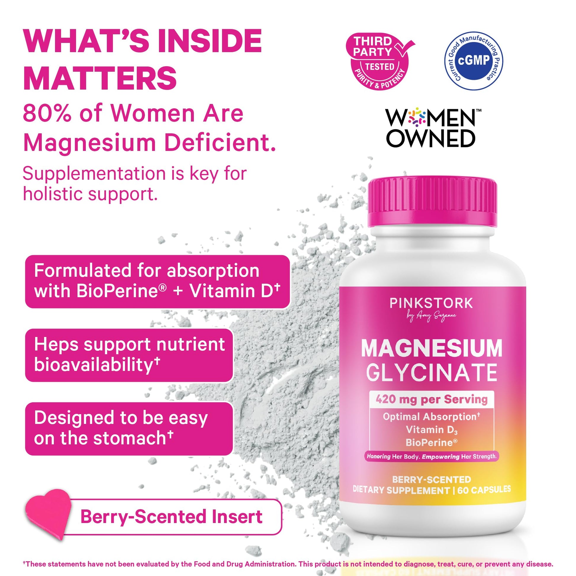 Pink Stork Magnesium Glycinate with Vitamin D - Magnesium Supplement for Women to Support Natural Calm, Mood, and Sleep - Hormone Balance for Women - 60 Capsules, Berry Essence, 1 Month Supply Pink StorkAu supplements