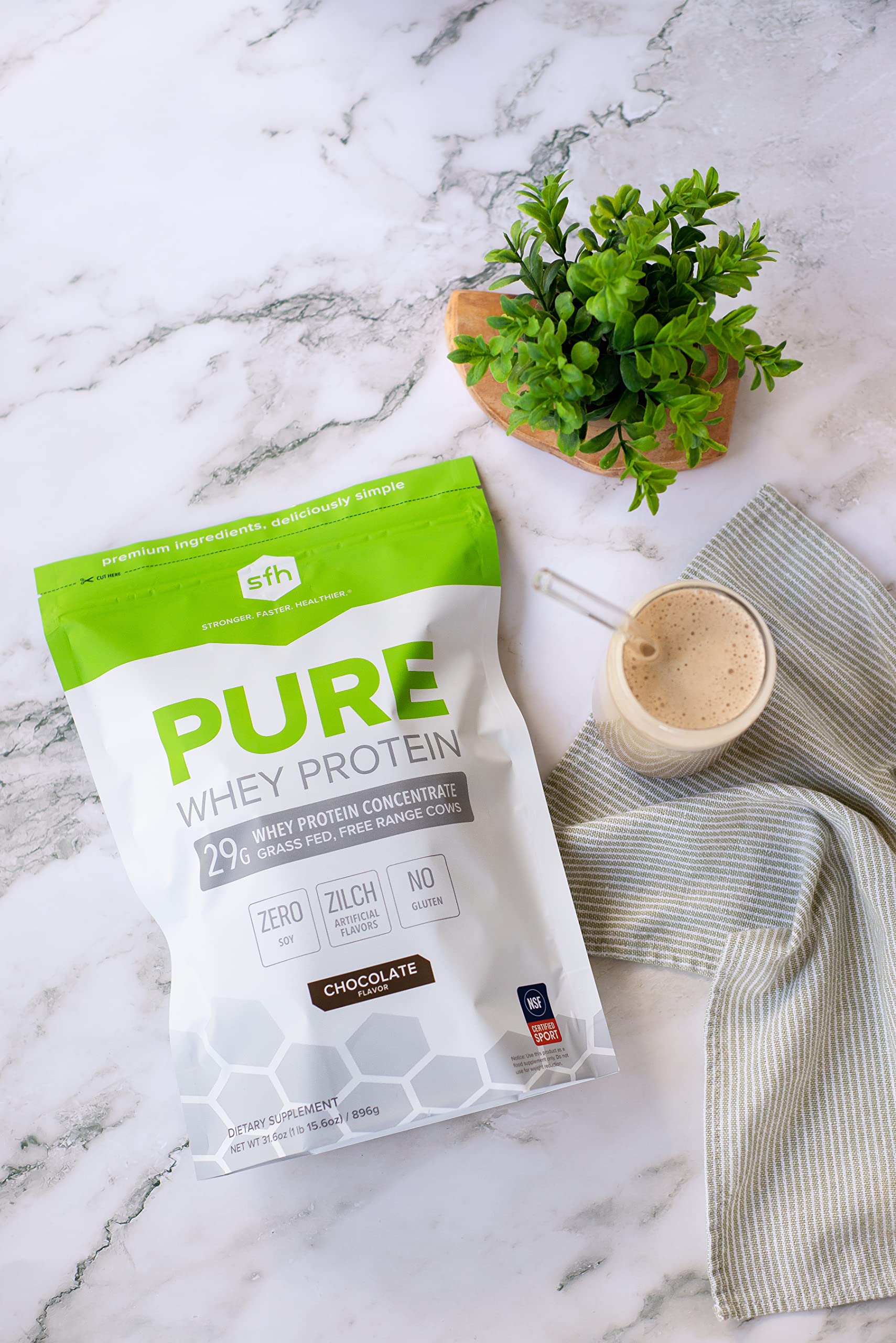 SFH Pure Whey Protein Powder (Chocolate) Best Tasting 100% Grass Fed Whey SFHUS supplements