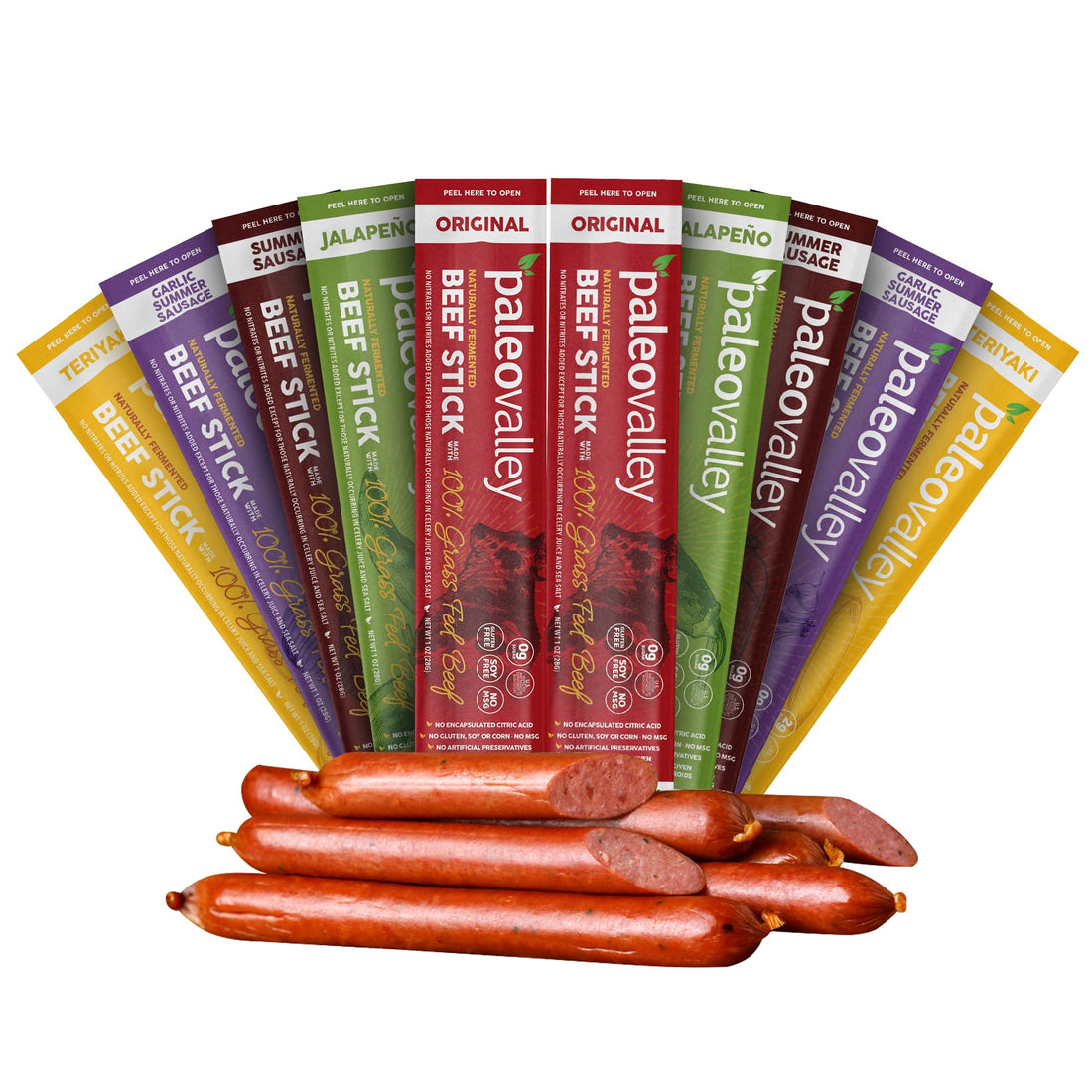 Paleovalley 100% Grass Fed Beef Sticks - Delicious Gluten Free Beef Snack - High Protein Keto Friendly, 50 Count Variety Pack PaleovalleyUS supplements