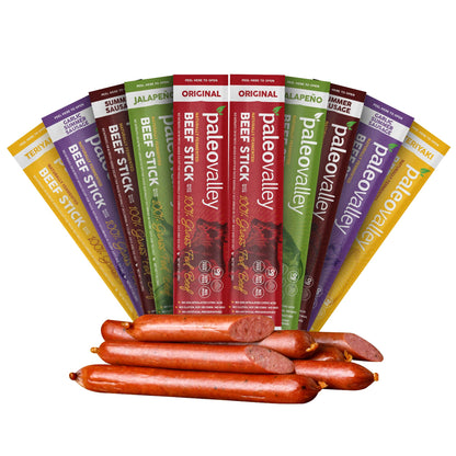 Paleovalley 100% Grass Fed Beef Sticks - Delicious Gluten Free Beef Snack - High Protein Keto Friendly, 50 Count Variety Pack PaleovalleyUS supplements