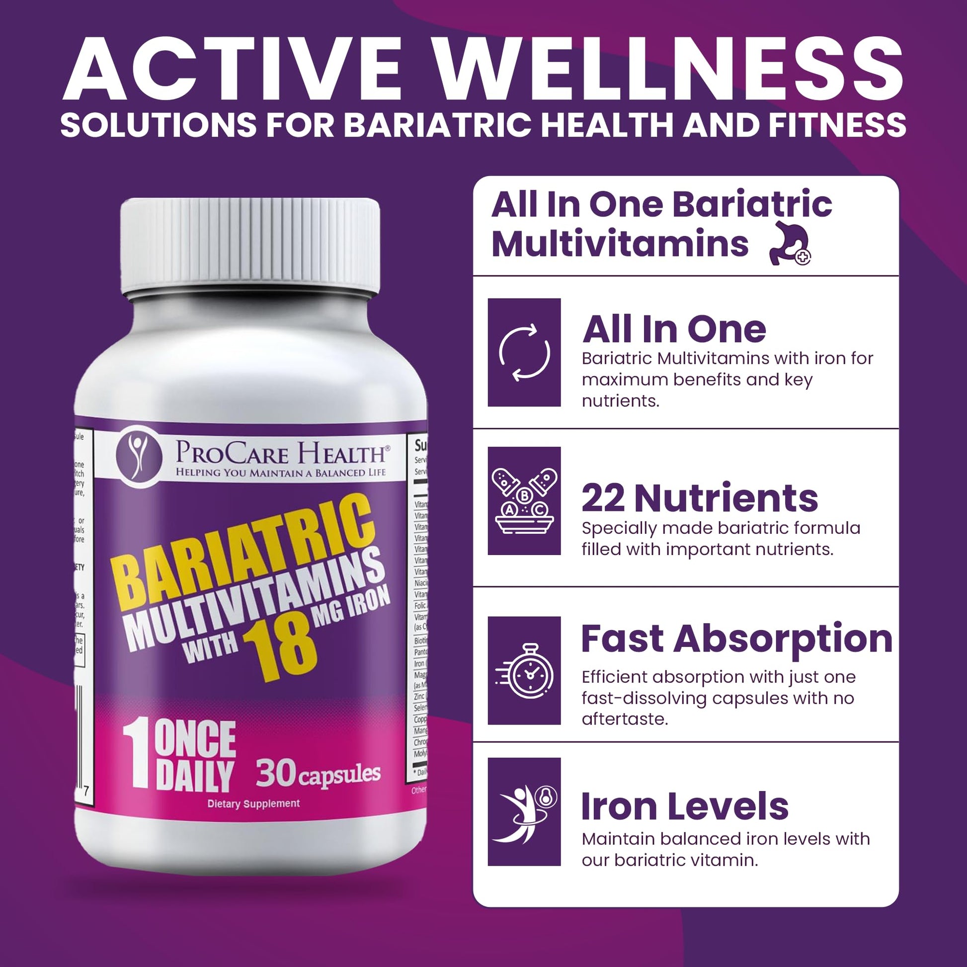 ProCare Health Bariatric Multivitamin with Iron 18mg (30 Easy to Swallow Capsules) - Post Op Bariatric Vitamins ProCare HealthAu supplements