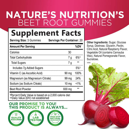 Nature's Nutrition Beet Gummies with Beetroot - Energy & Heart Health Support Nature's NutritionUS supplements