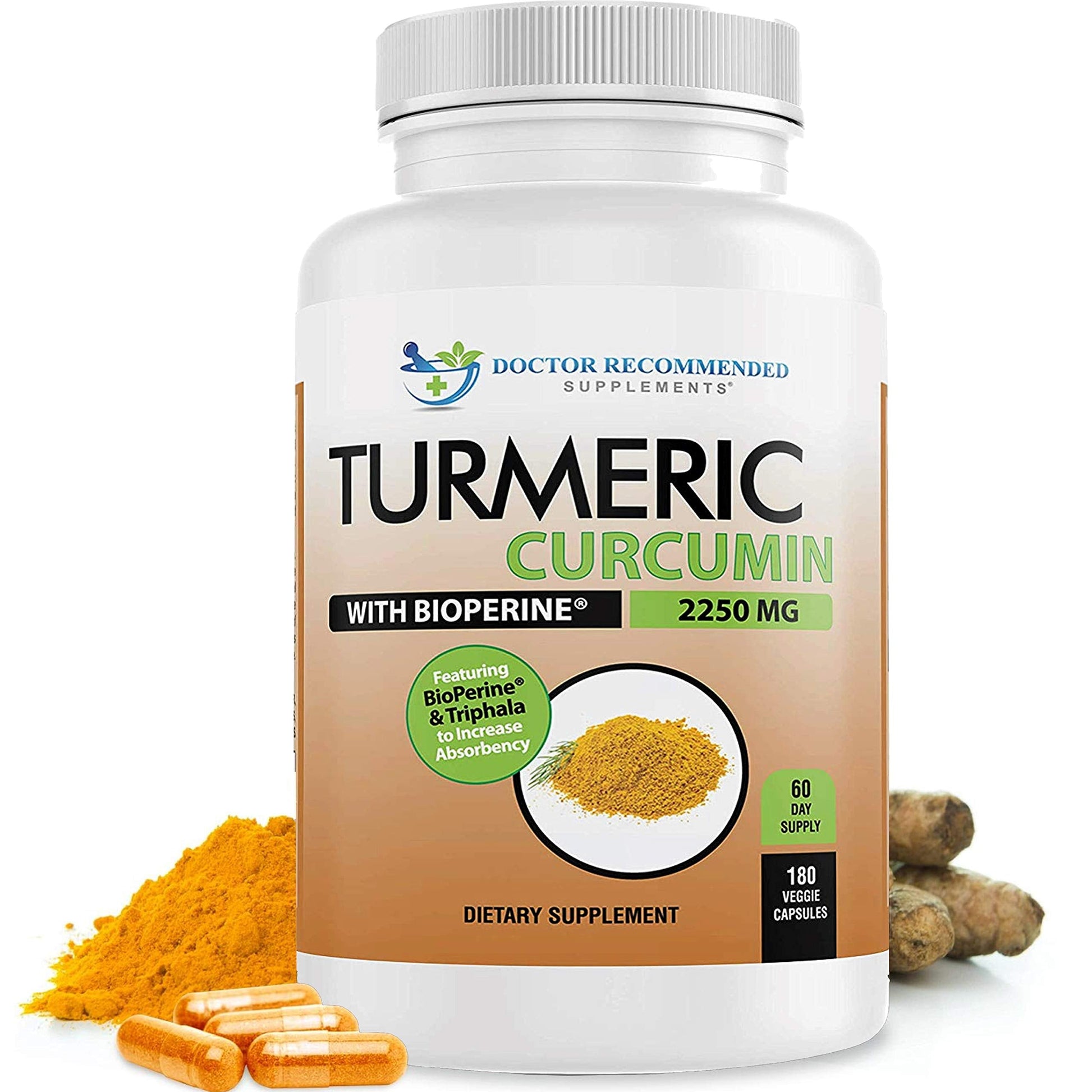 Turmeric Curcumin - 2250mg/d - Veggie Caps - 95% Curcuminoids with Black Pepper DOCTOR RECOMMENDED SUPPLEMENTSAu supplements