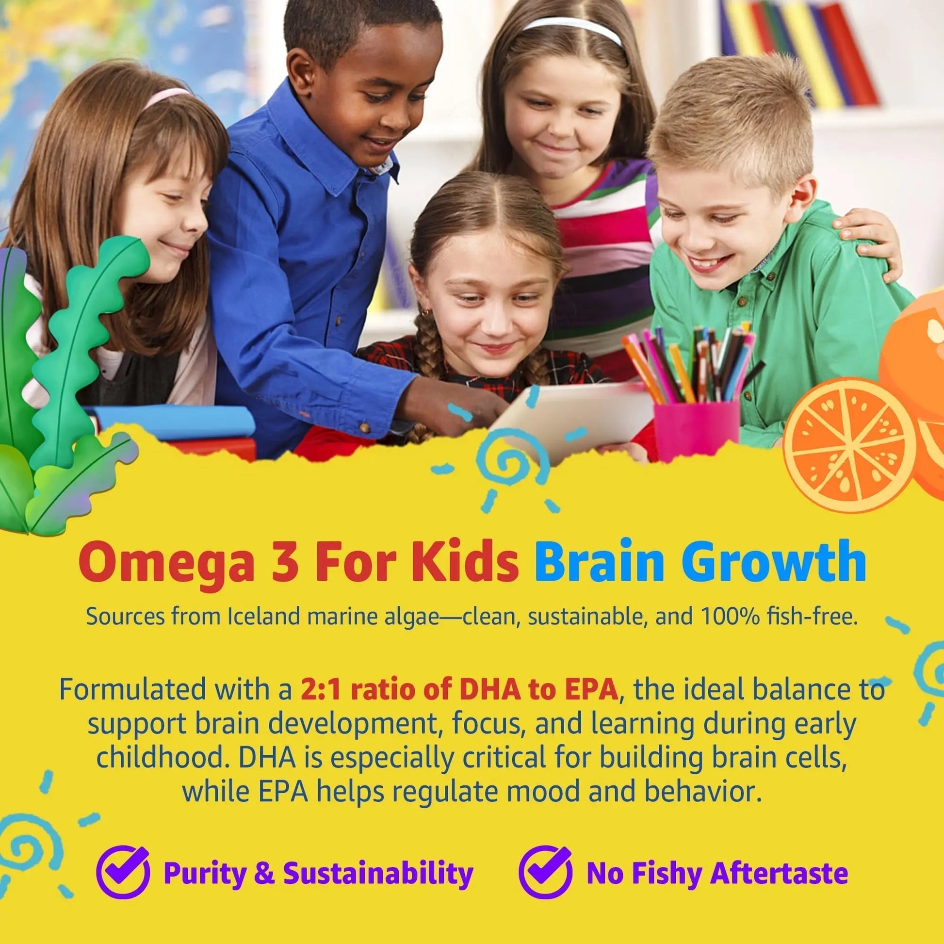 Kids Multivitamin Gummies with Iron, Sugar Free, Kids Daily Vitamins + Probiotics, Algae Omega 3 (EPA/DHA), A, C, D, Methyl B12, Folate, B6, Zinc, Biotin NextdiaAu supplements