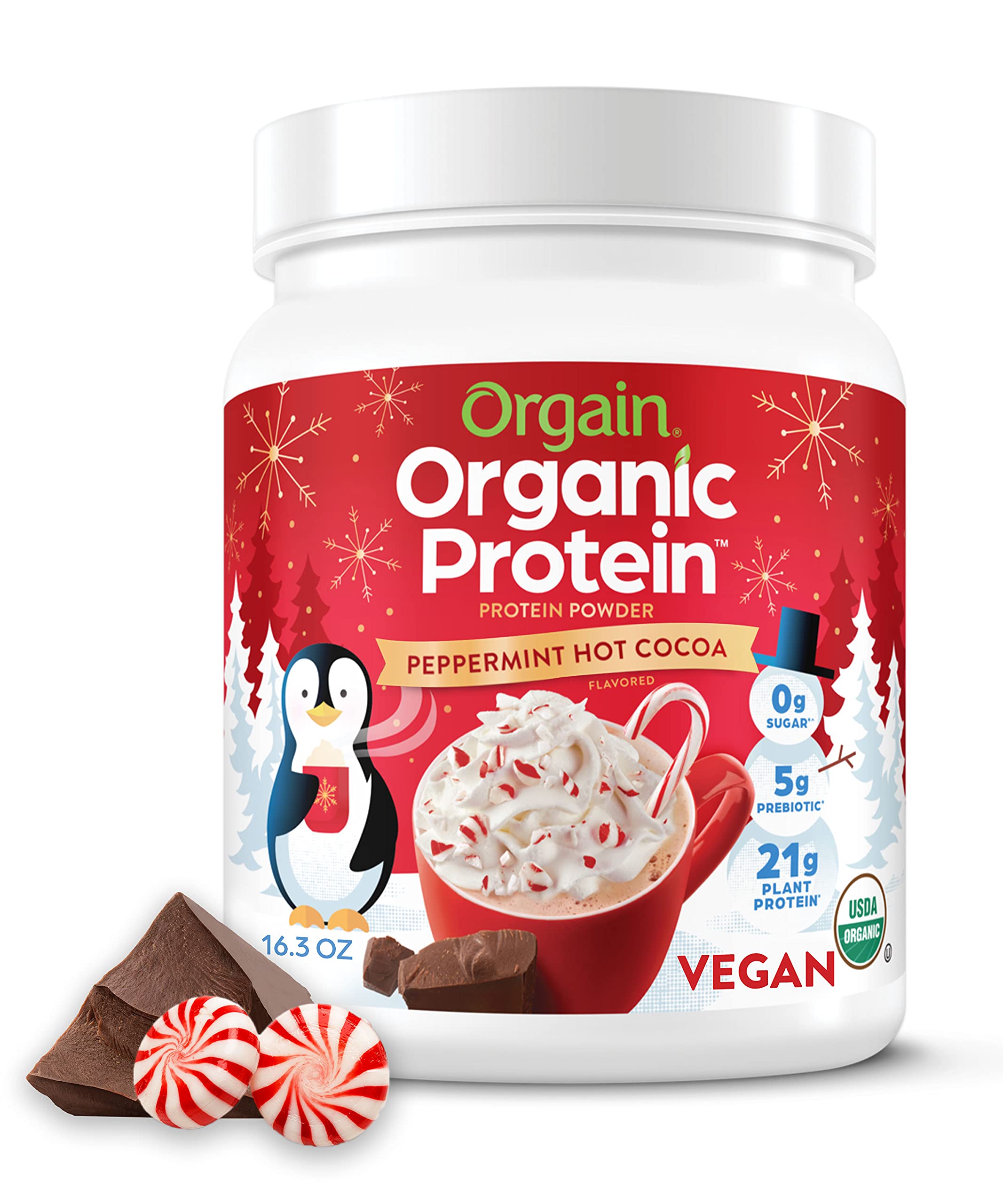Orgain Organic Vegan Protein Powder, Peppermint Hot Cocoa Seasonal Holiday Flavor OrgainUS supplements