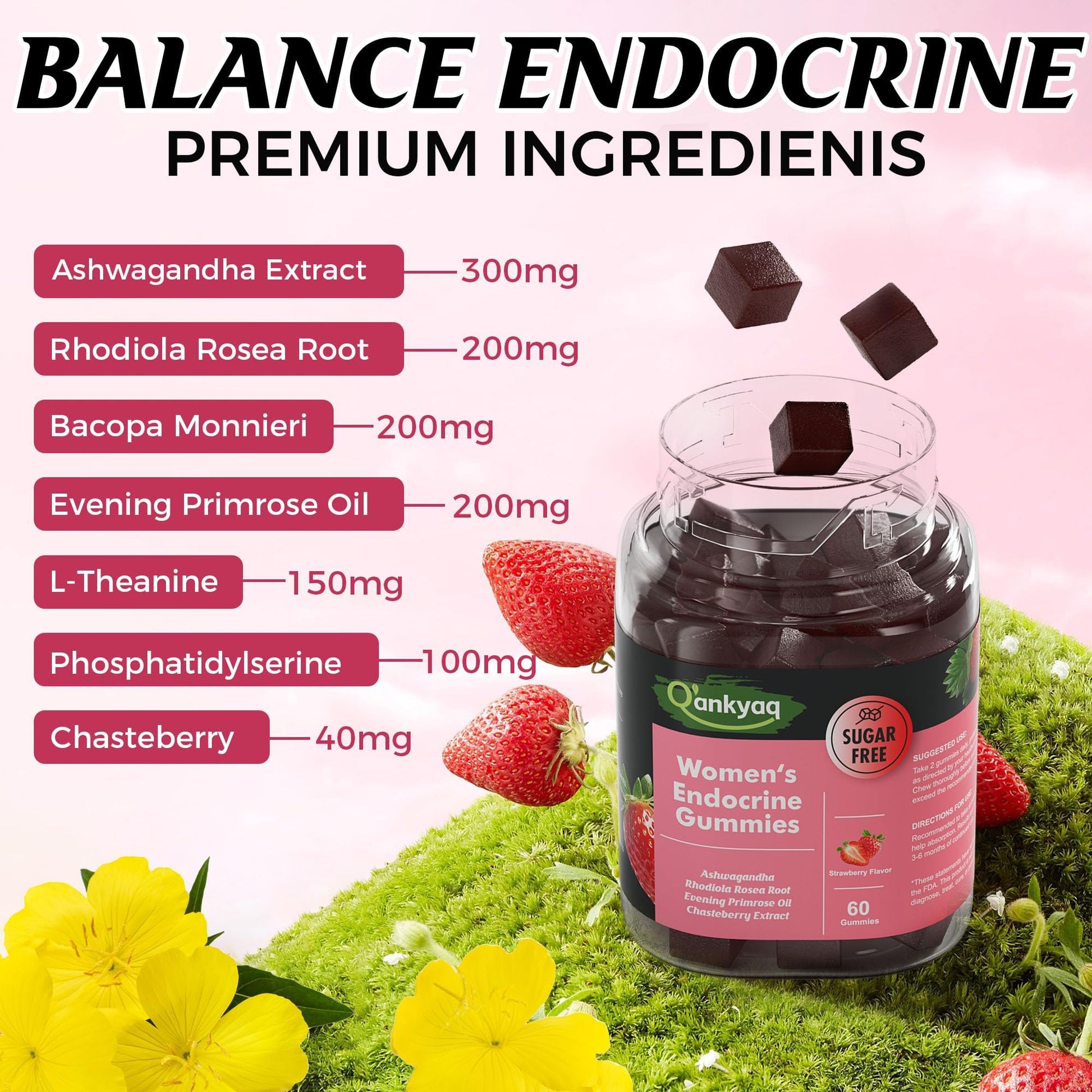 Q'ankyaq PMS Support Gummies for Women, Hormone Balance with Evening Primrose Oil, Chasteberry, Vitamins B6 & B12 - Comfort, Bloating, Mood & Energy Support - 60 Gummies Q'ankyaqAu supplements