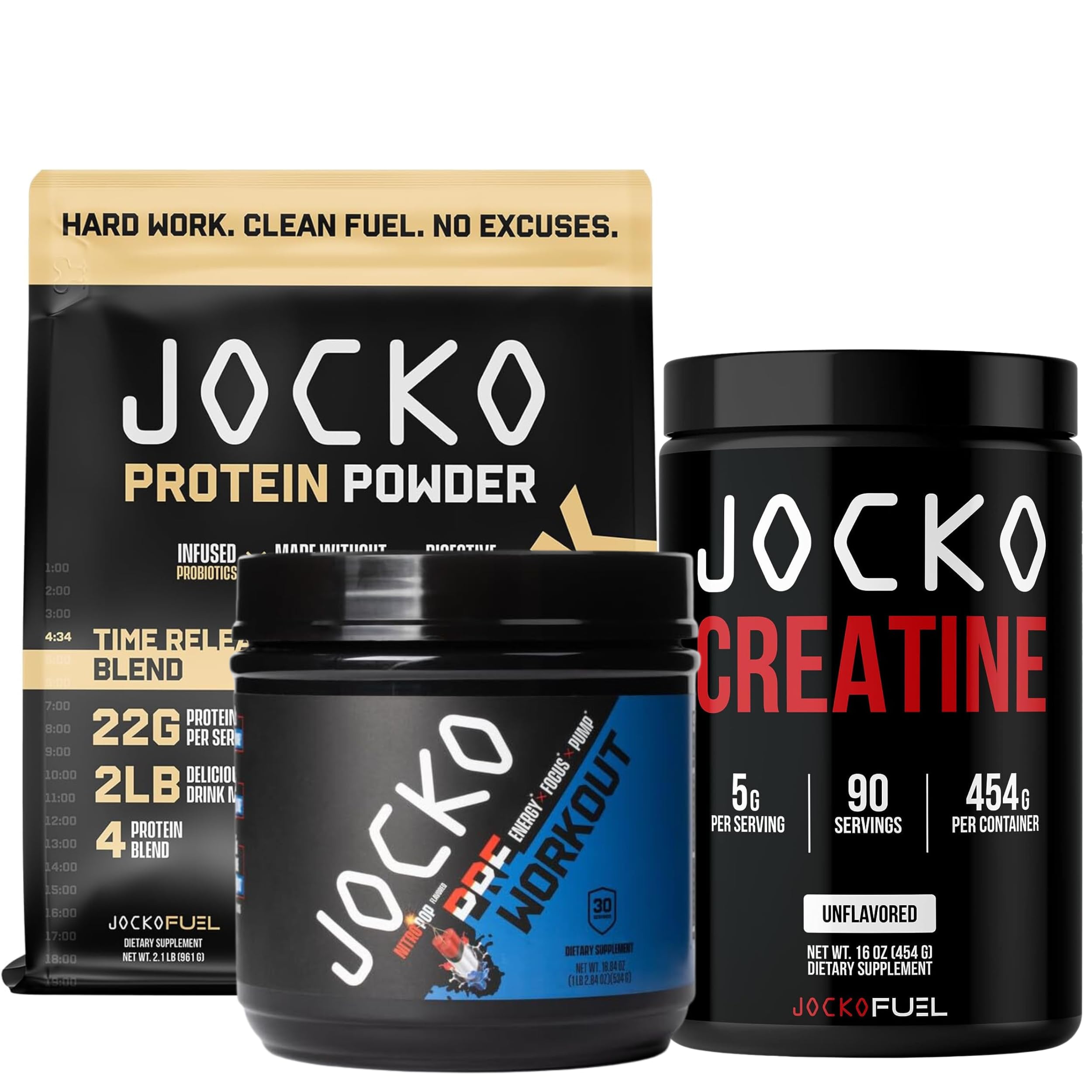 Jocko Pre Workout, Protein Powder, & Creatine Bundle (3 Pack) Jocko FuelAu supplements