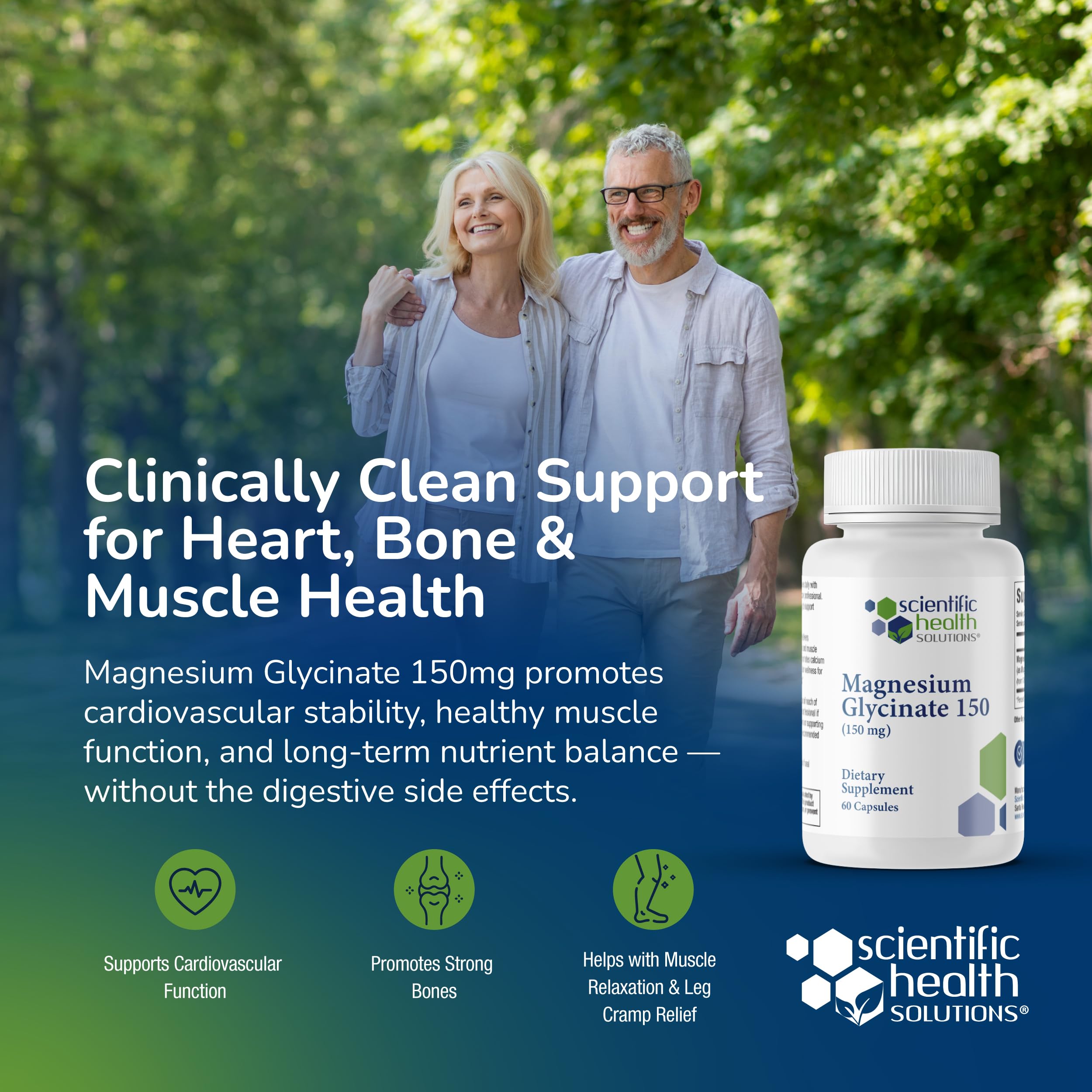 Scientific Health Solutions Magnesium Glycinate 150 mg – High‑Absorption Magnesium for Heart, Bone & Muscle Health – Supports Leg Cramps & Cardiovascular Function – Gentle on Stomach, Vegan, 60 Count Scientific Health SolutionsAu supplements