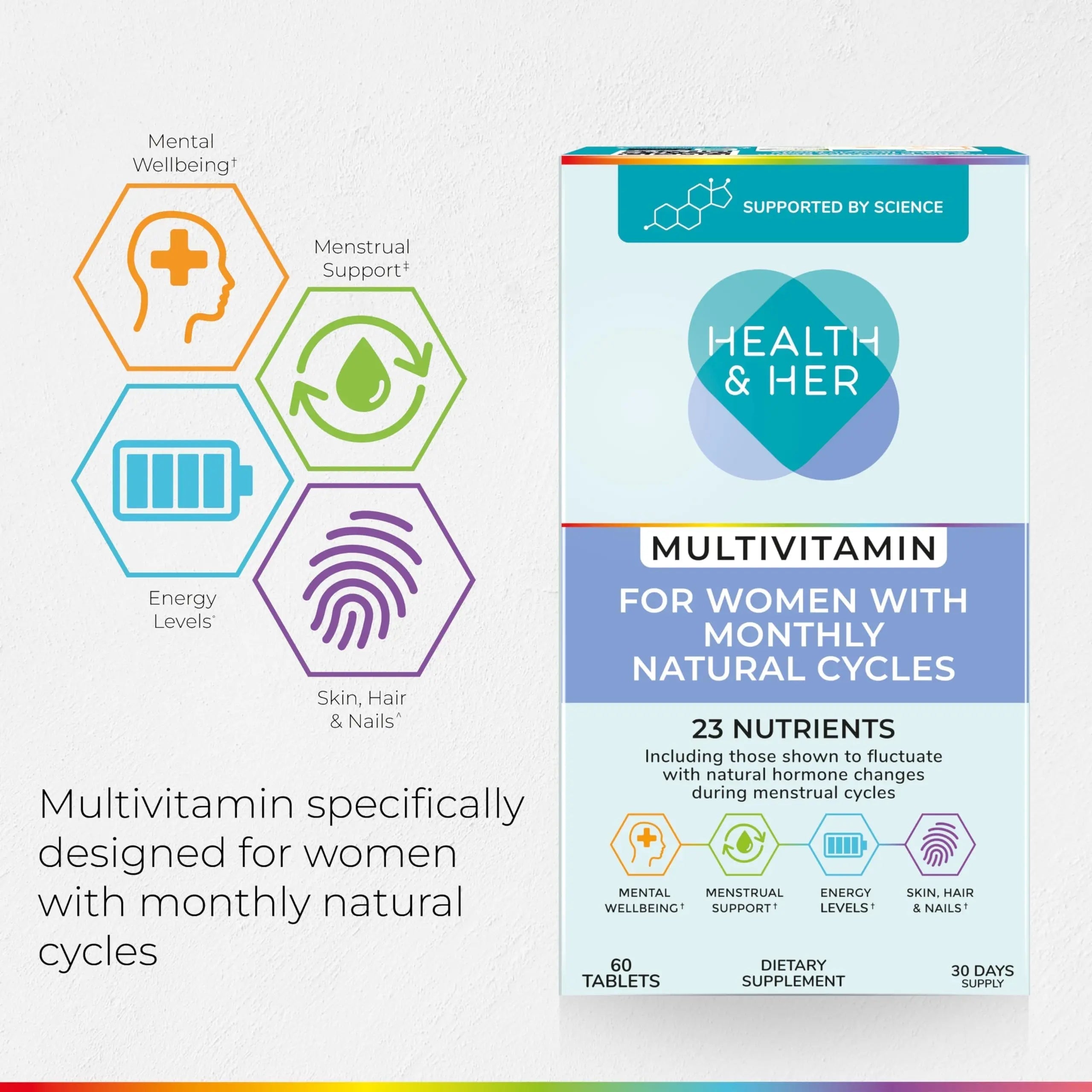 Health & Her Multivitamin for Women with Monthly Natural Cycles - Supplements for Women - Nutrition and Wellbeing Support for Menstrual Cycle Health and HerAu supplements