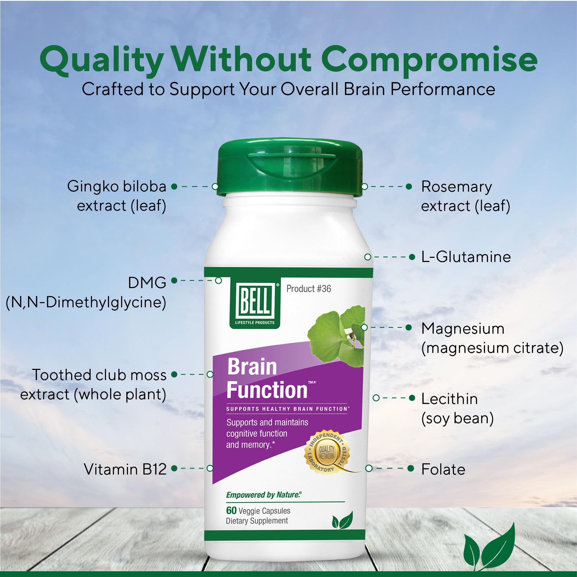 Bell Brain Function Lifestyle, Supports Cognitive Health with Ginkgo, Vitamin B12, Folate - 60 Vegetarian Capsules BellAu supplements
