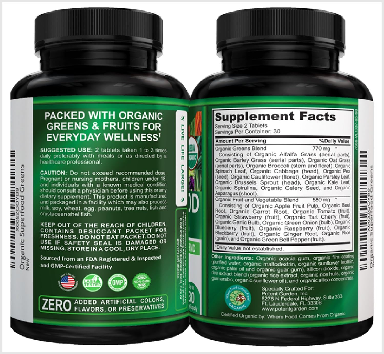 Potent Garden Organic Superfood Greens, Fruit and Veggies Supplement Rich in Vitamins & Antioxidants with Alfalfa, Beet Root & Tart Cherry to Boost Energy, Immunity & Gut Health, Greens Tablets 60 Ct Potent GardenAu supplements