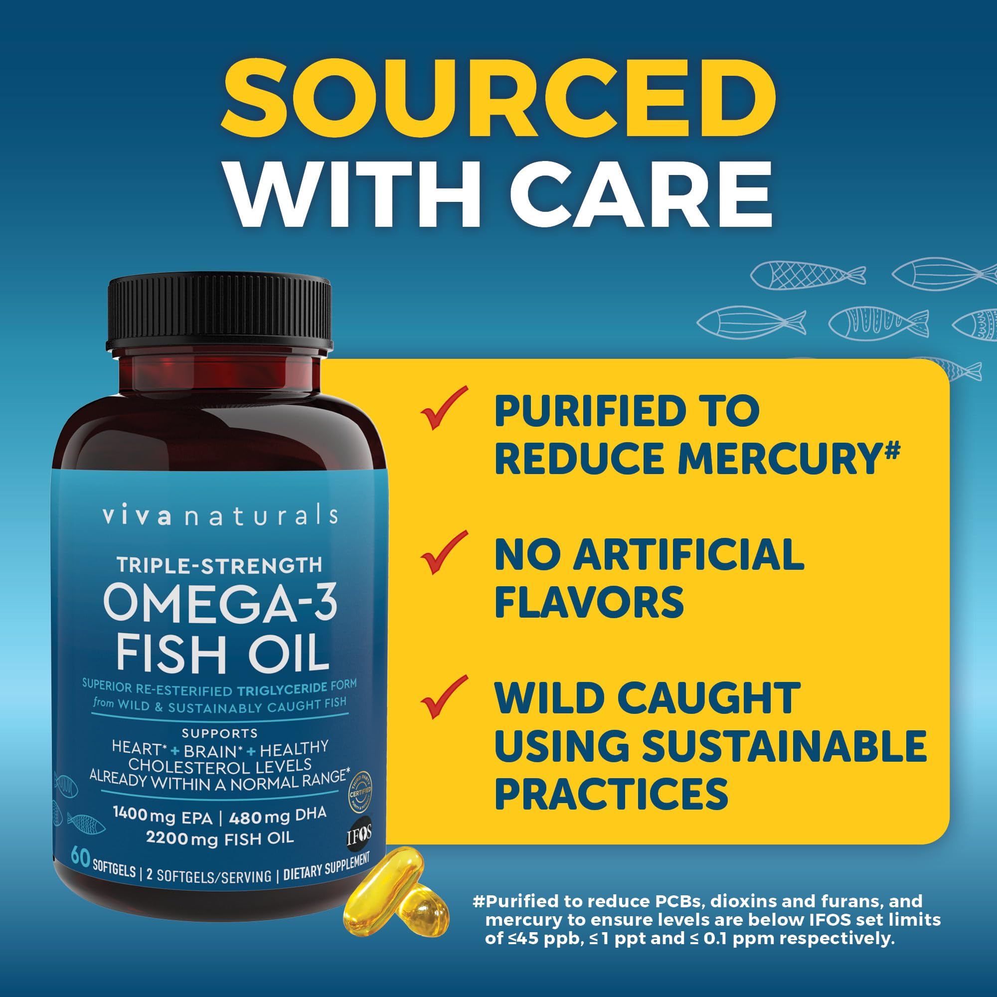 Viva Naturals Triple Strength Omega 3 Fish Oil Supplement - 2200 mg Wild Caught Viva NaturalsAu supplements