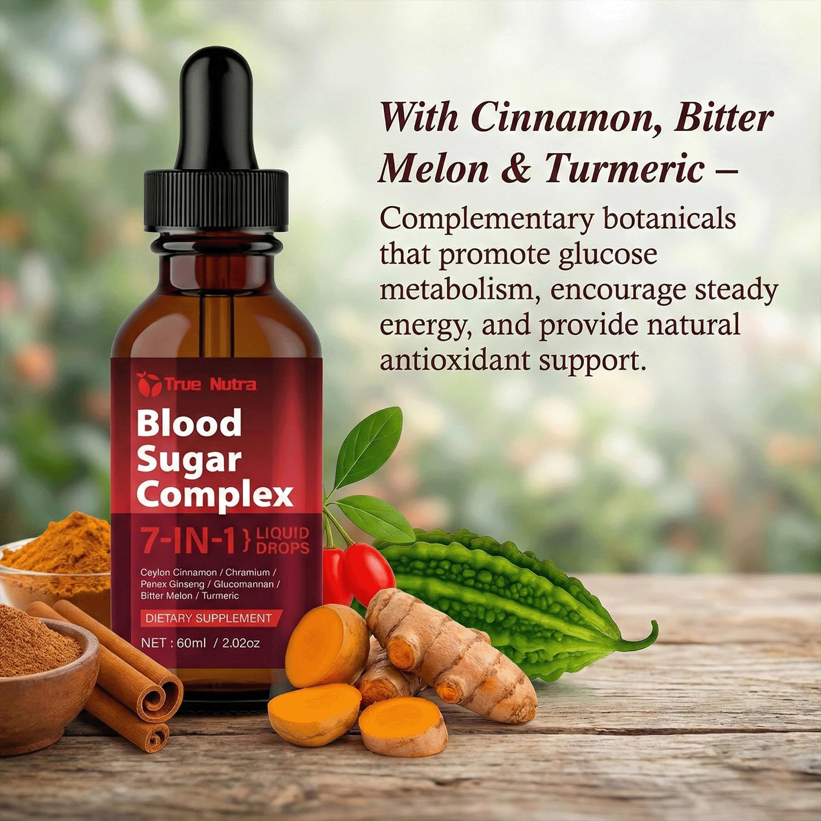 true nutra Blood Sugar Complex, 7-in-1 Formula Blood Sugar Support Supplement with Berberine, Ceylon Cinnamon, Chromium, Bitter Melon, Turmeric, Ginseng, Glucomannan (1PCS) true nutraAu supplements