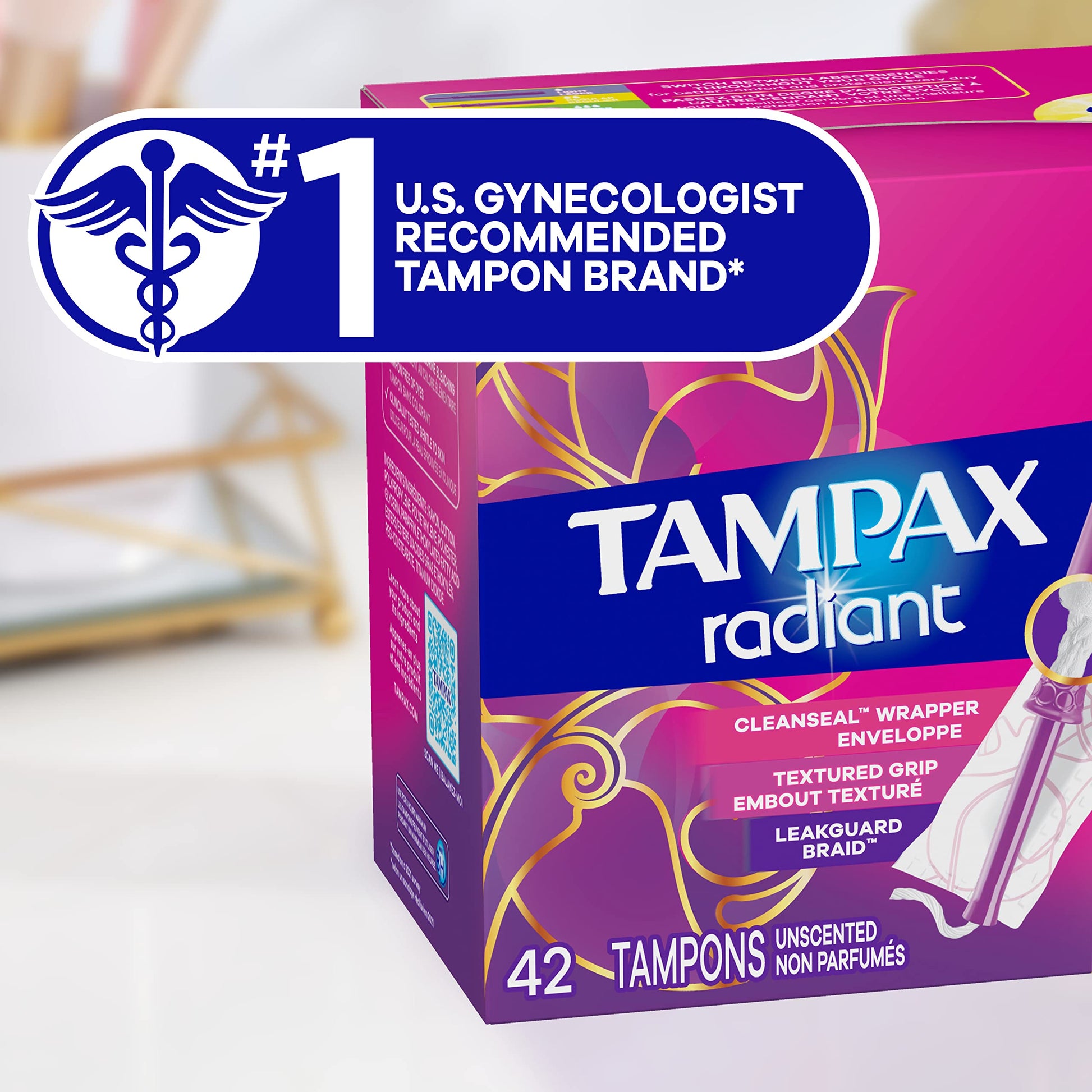 Tampax Radiant Tampons Multipack, Regular/Super Absorbency, with Leakguard Braid, Unscented, 84 Count TampaxAu supplements