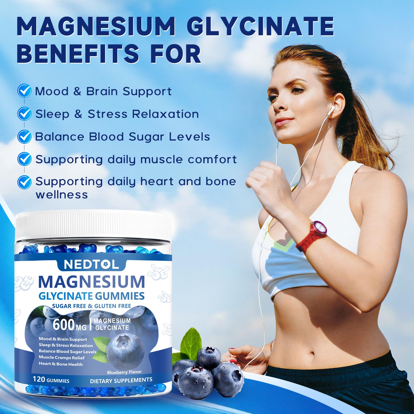 Nedtol Magnesium Glycinate Gummies 600mg, Sugar Free Magnesium Potassium Supplement for Adults with Magnesium L-Threonate, Vitamin D, B6,and CoQ10 for Sleep, Body Support and Relaxation,120 Count NedtolAu supplements
