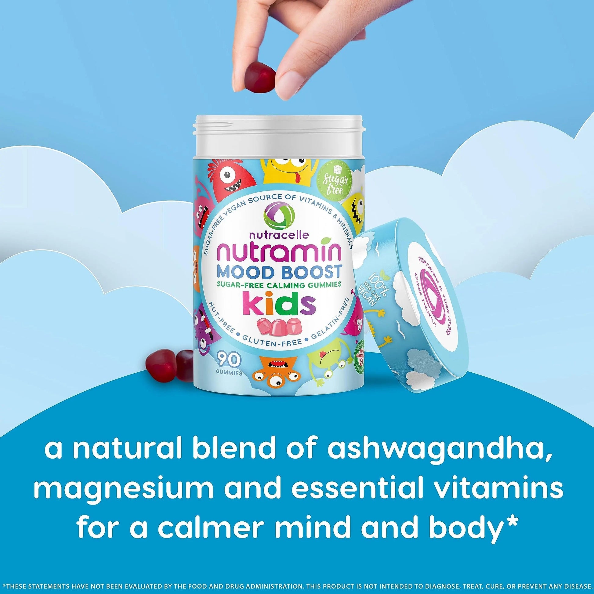 NUTRAMIN Kids Mood Boost Vegan Vitamin Gummy: Calming Magnesium Citrate Supplement for Children with Ashwagandha & Vitamin B Complex to Relax & Focus NutracelleAu supplements
